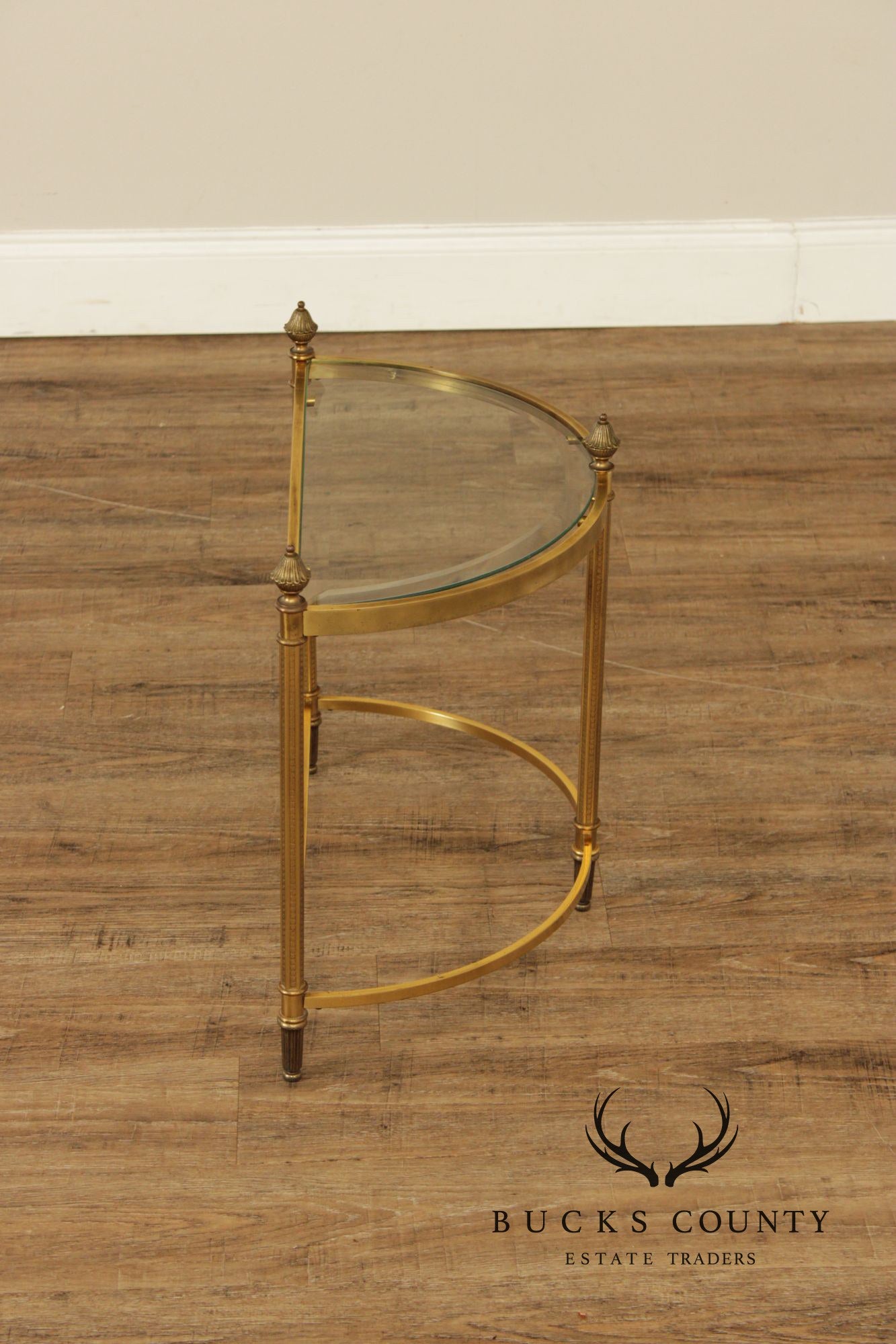 Hollywood Regency Pair of Glass Top Demilune Side Tables