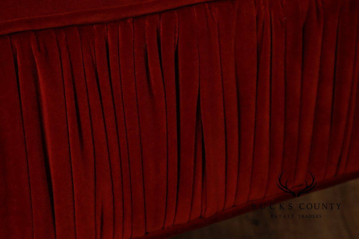 Contemporary Red Velvet Upholstered Ottoman