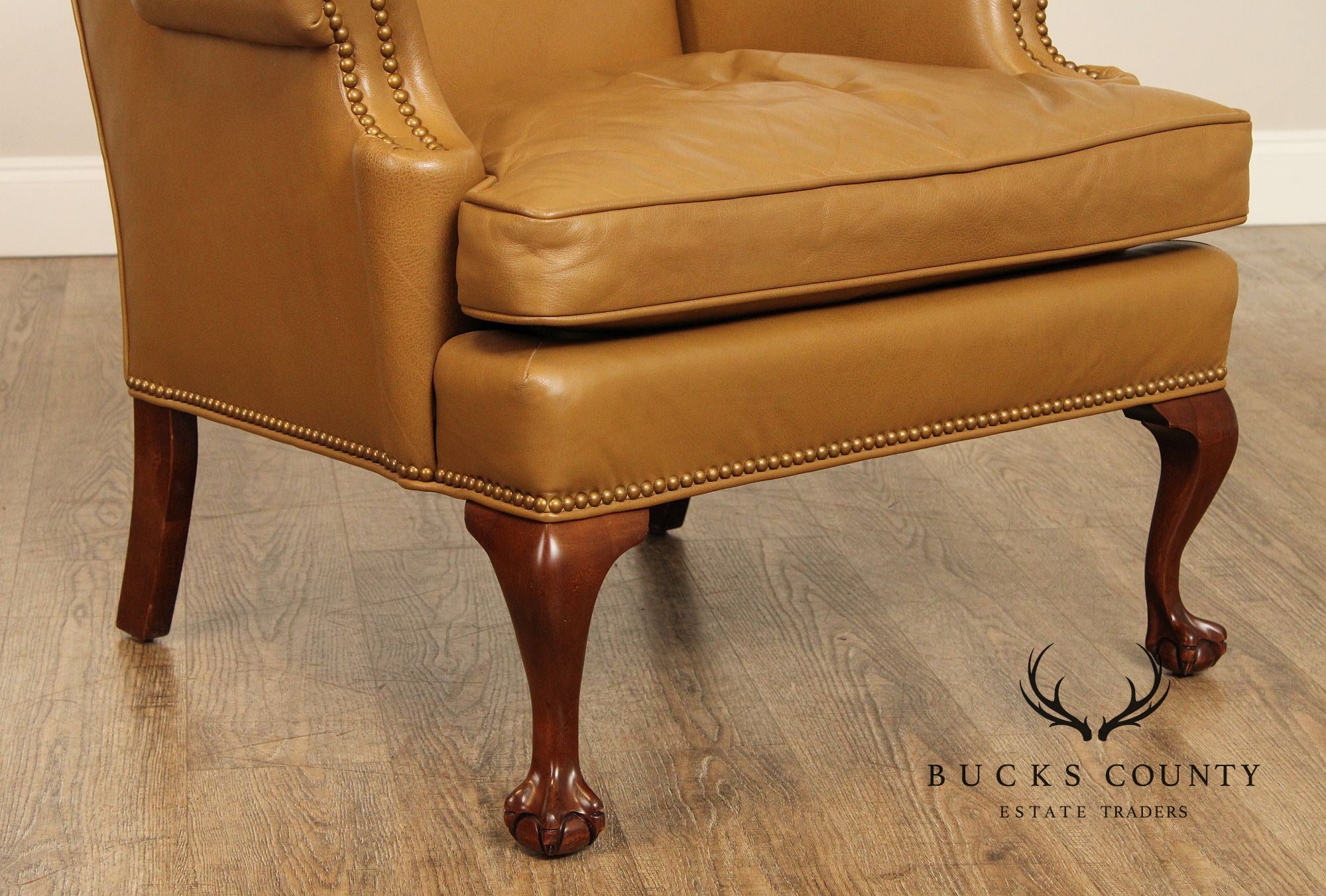 Dapha Chippendale Style Leather Wingback Chair and Ottoman