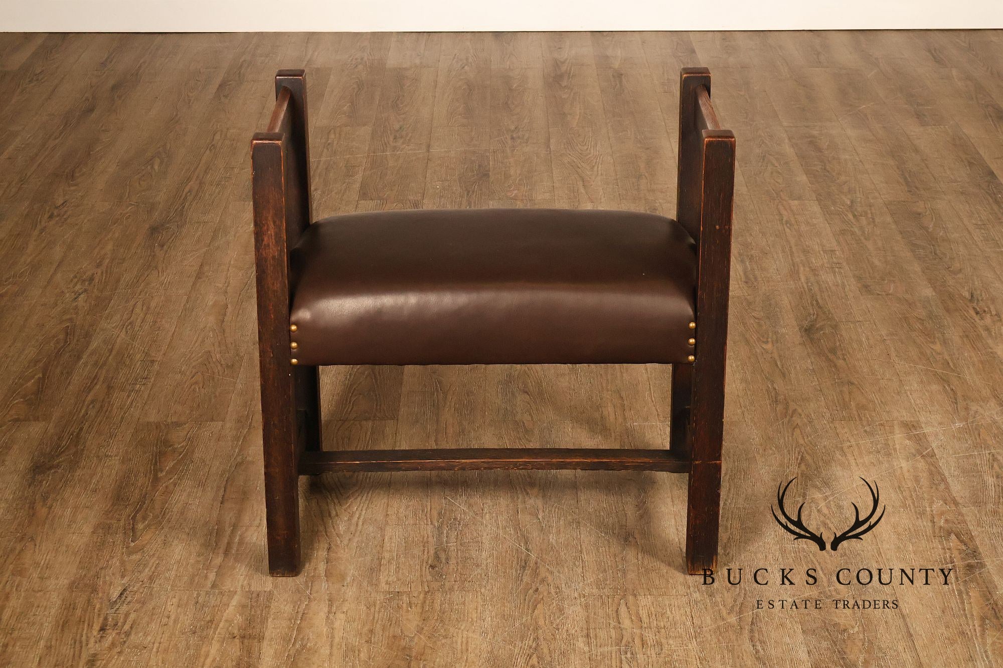 Antique Grand Rapids Arts And Crafts Oak And Leather Window Seat