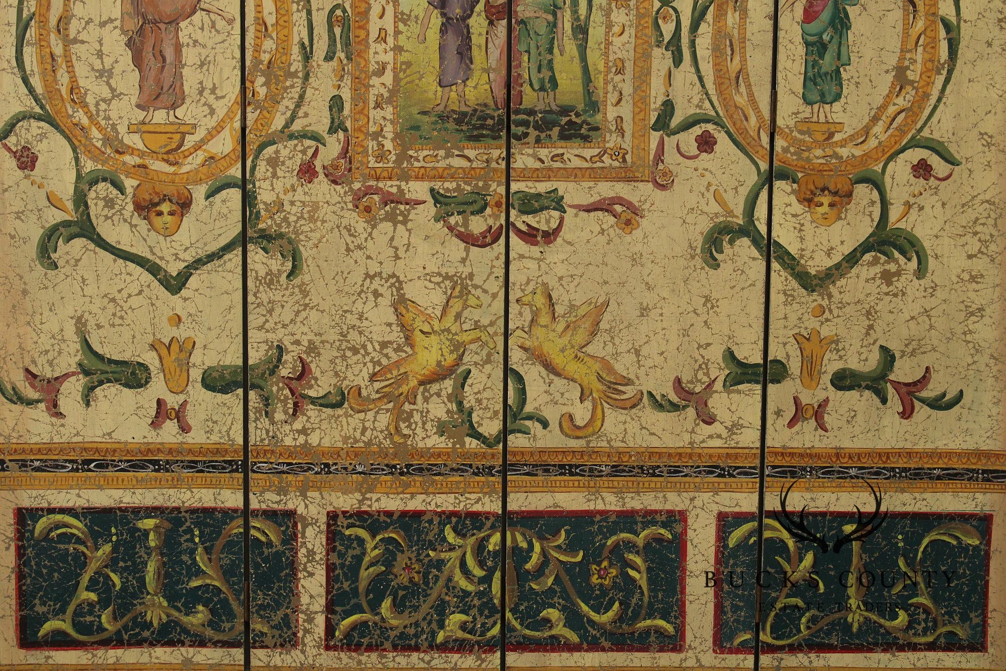 Italian Neoclassical Style Painted Four-Panel Folding Screen