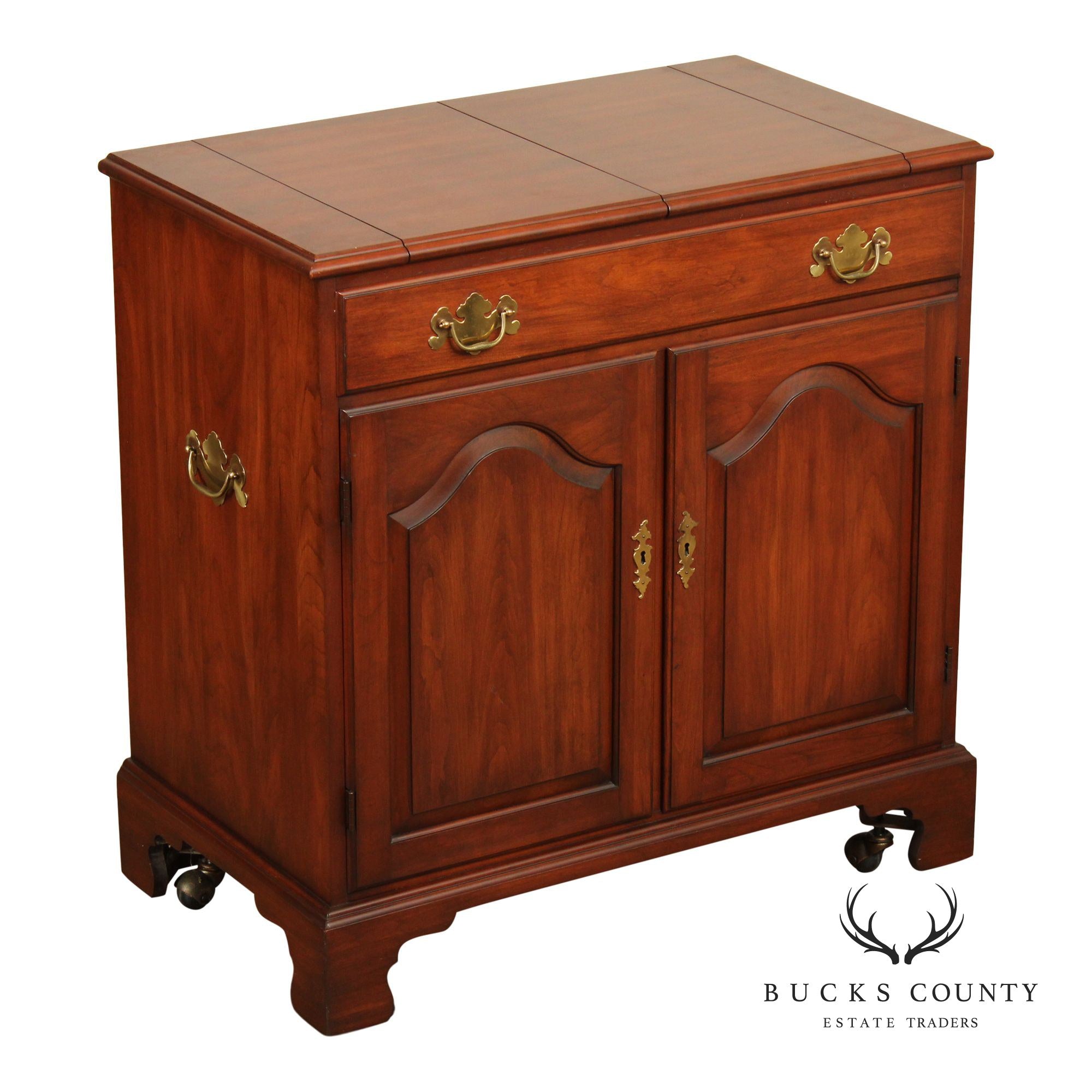 Henkel Harris Chippendale Style Cherry Flip-Top Server Bar Cart