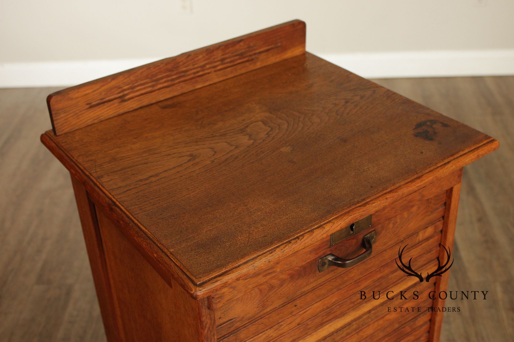 Antique Arts & Crafts Oak Tambour File Cabinet
