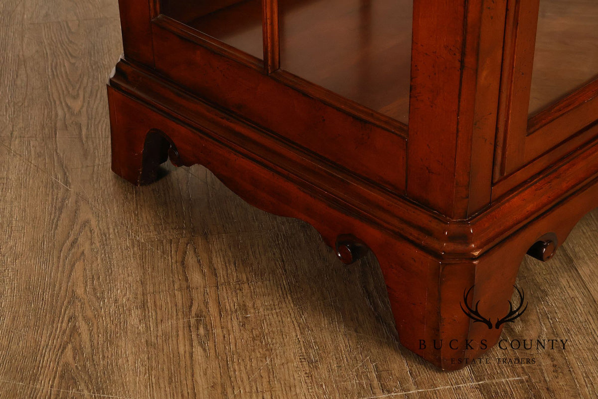 Traditional Cherry Finish Glass Display End Table