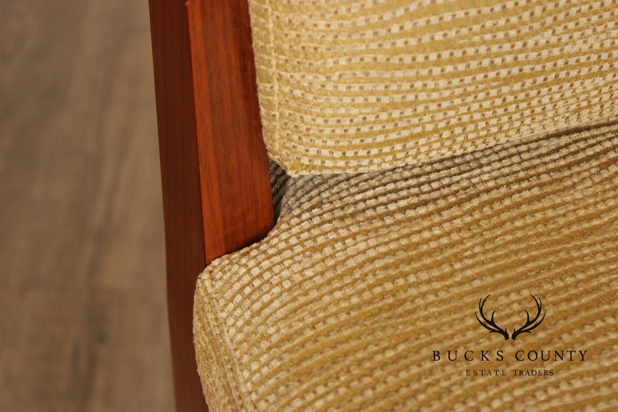 Mid Century Modern Style Set of Four Walnut Upholstered Counter Stools