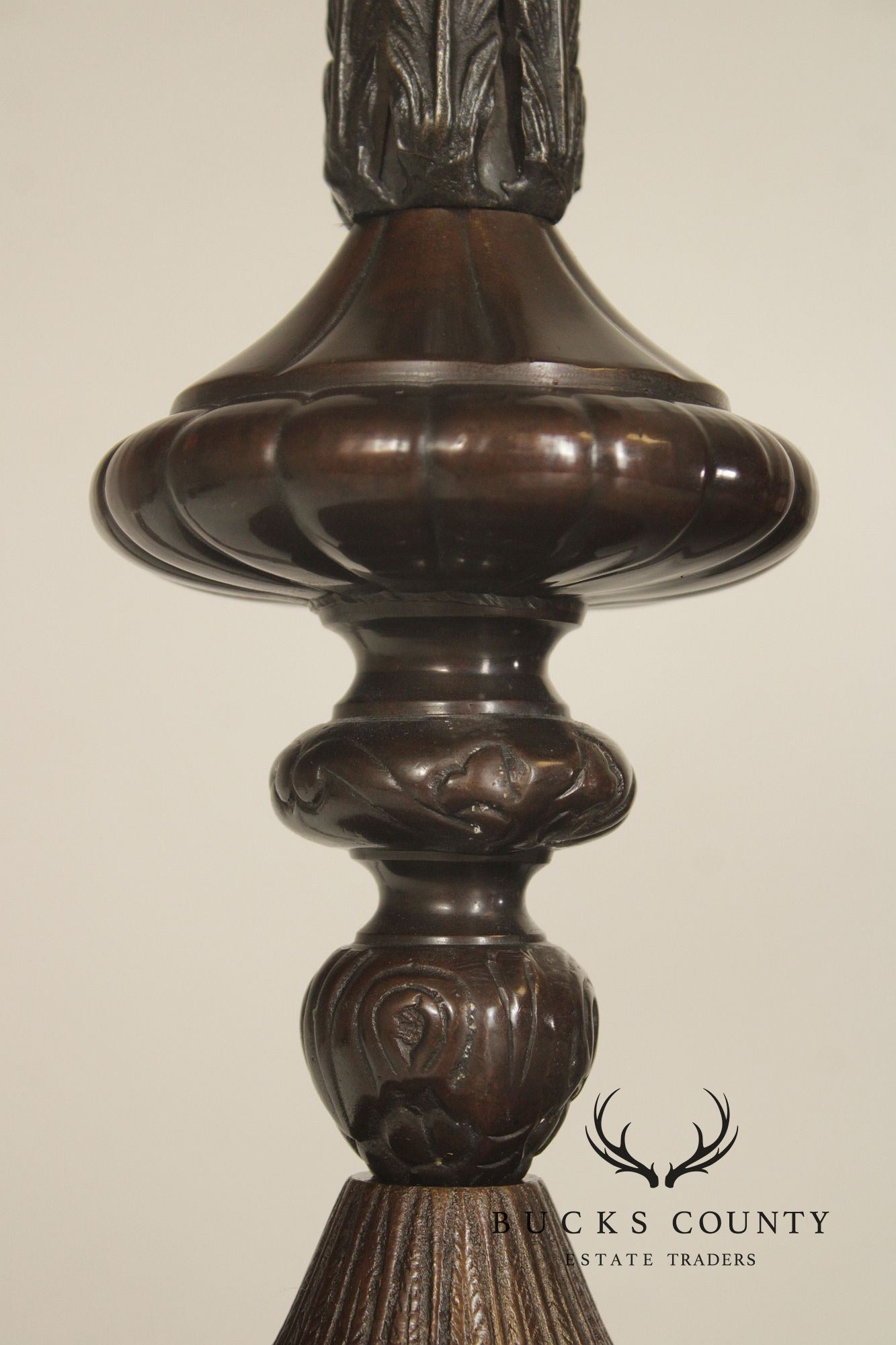 Vintage Bronze Acanthus Leaf Candlestick Table Lamp