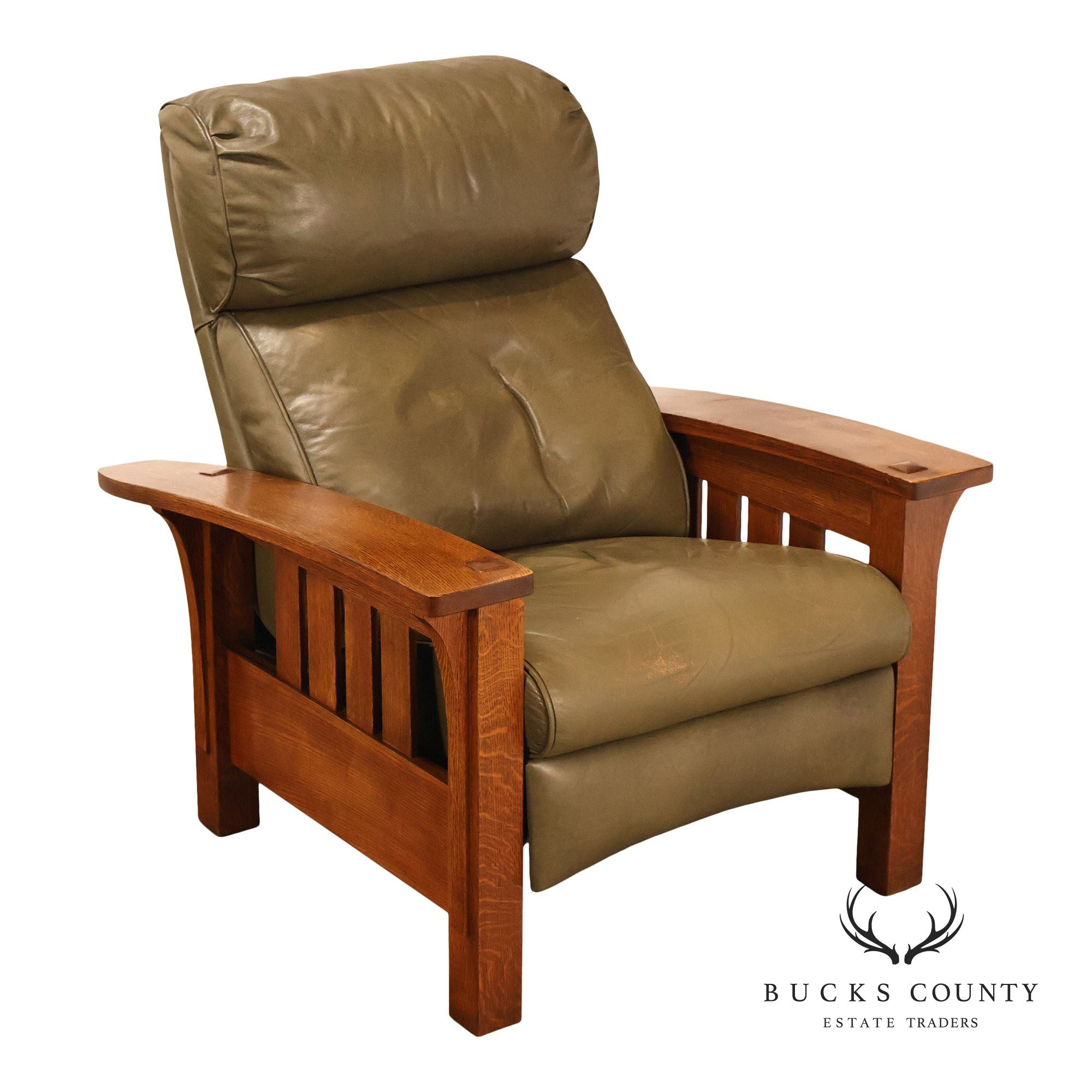 Stickley Mission Collection Oak Bustle Back Bow Arm Morris Recliner
