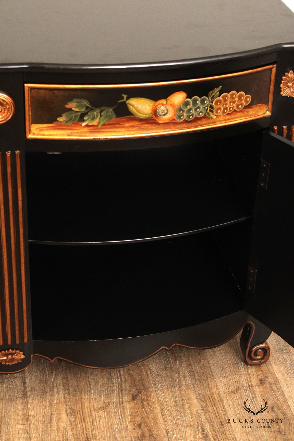 Rustic Italian Style Paint Decorated Marble Top Buffet