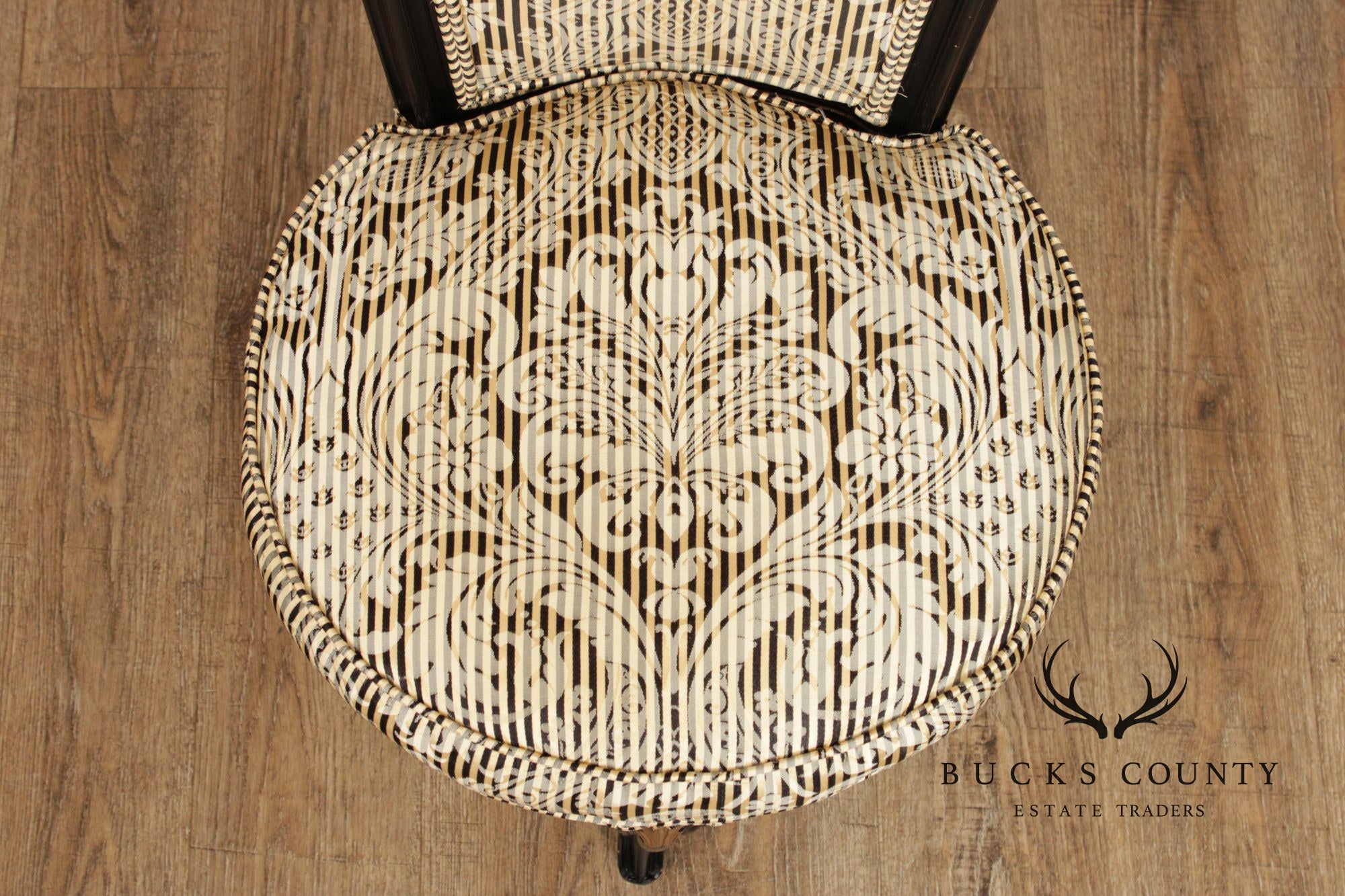 Italian Rococo Style Pair of Ebonized and Partial Gilt Side Chairs