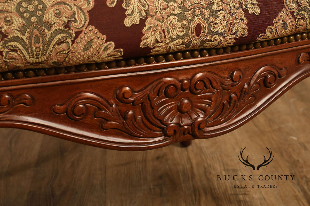French Louis XV Style Carved Wood Upholstered Armchair