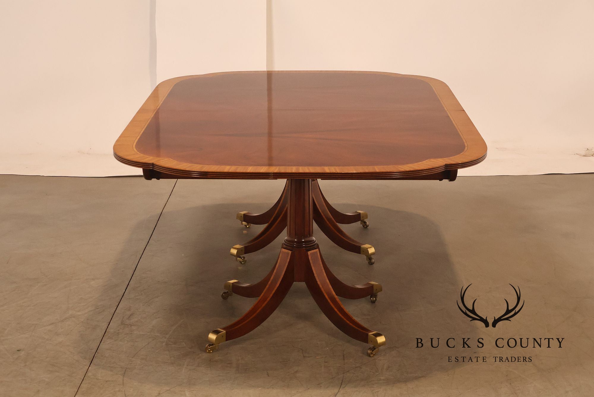 Karges Duncan Phyfe Banded Mahogany Double Pedestal Dining Table
