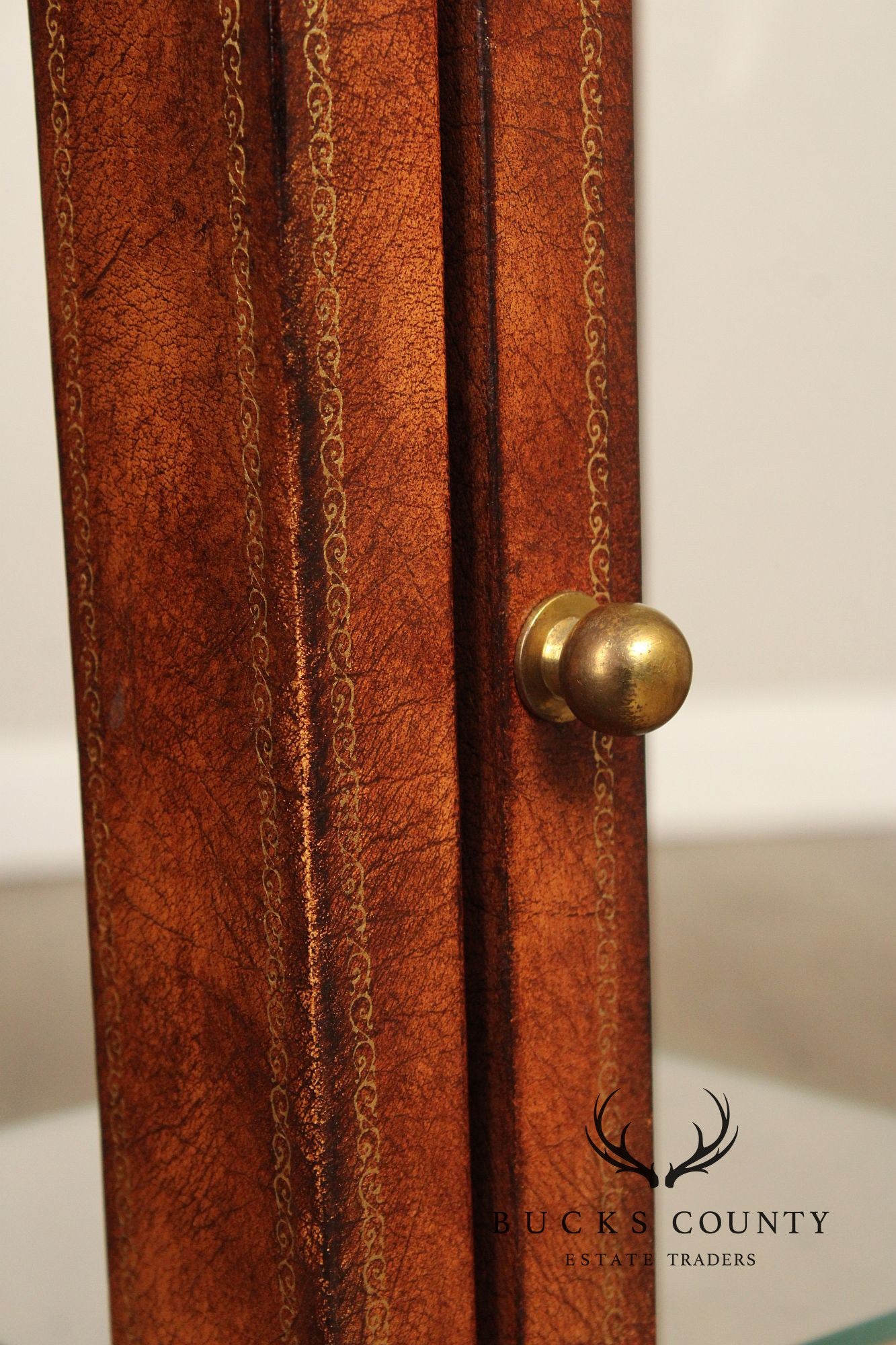 Maitland Smith Leather Wrapped Pedestal Display Cabinet