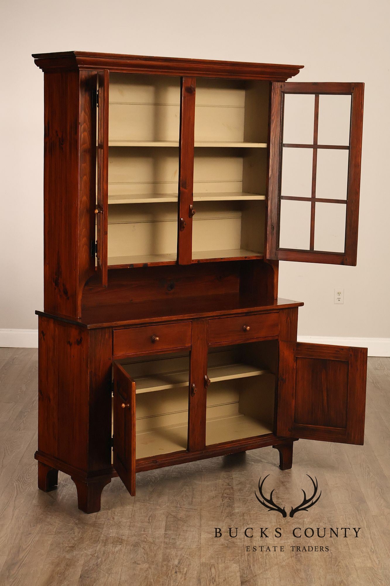 Stephen Von Hohen Pine Two Piece Stepback Cupboard