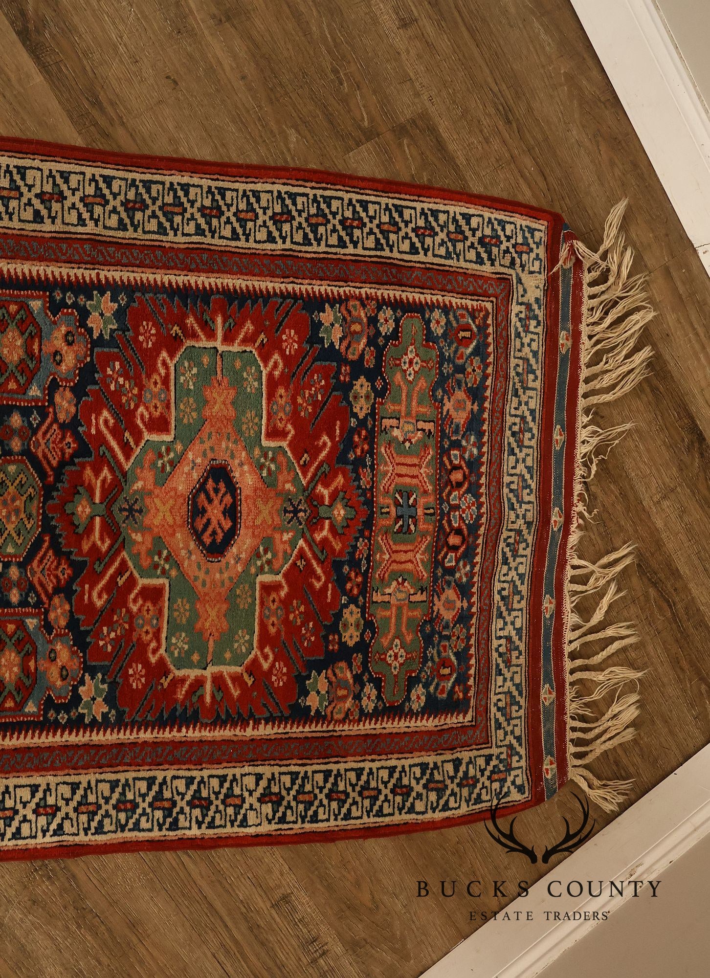Vintage Hand Tied Wool Kazak Tribal Long Runner Rug