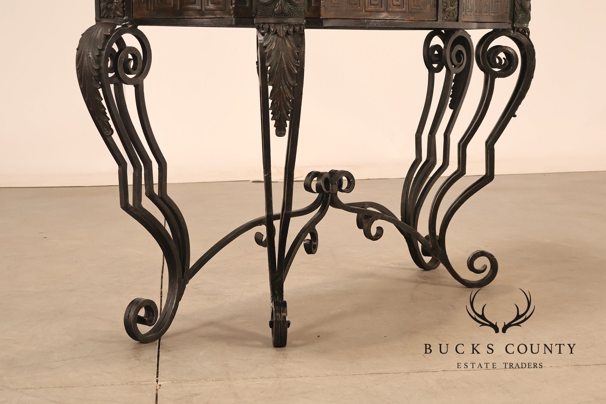 Maitland Smith Greek Key Console Table With Tessellated Marble Top