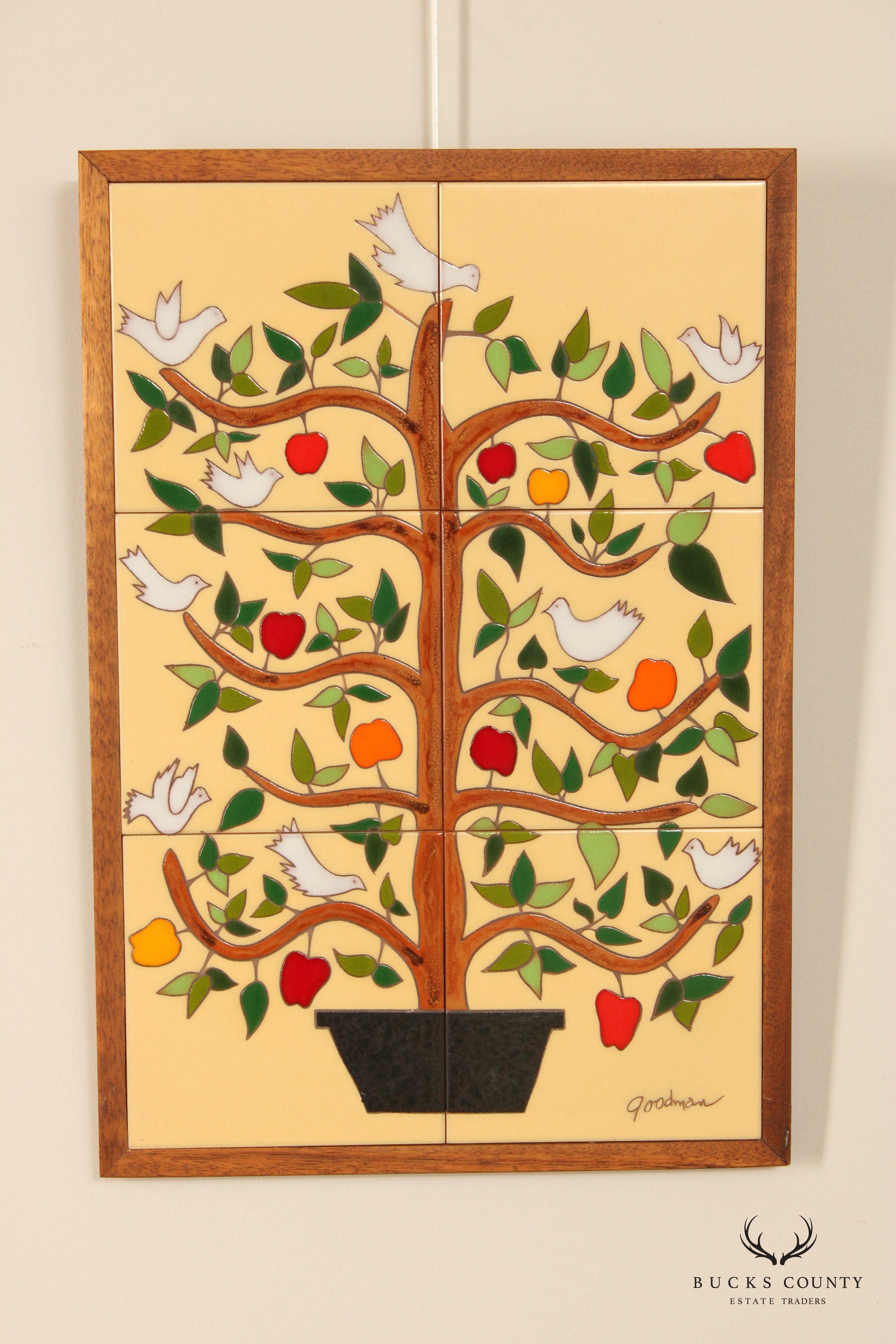 Folk Art Framed Ceramic Tile Mosaic