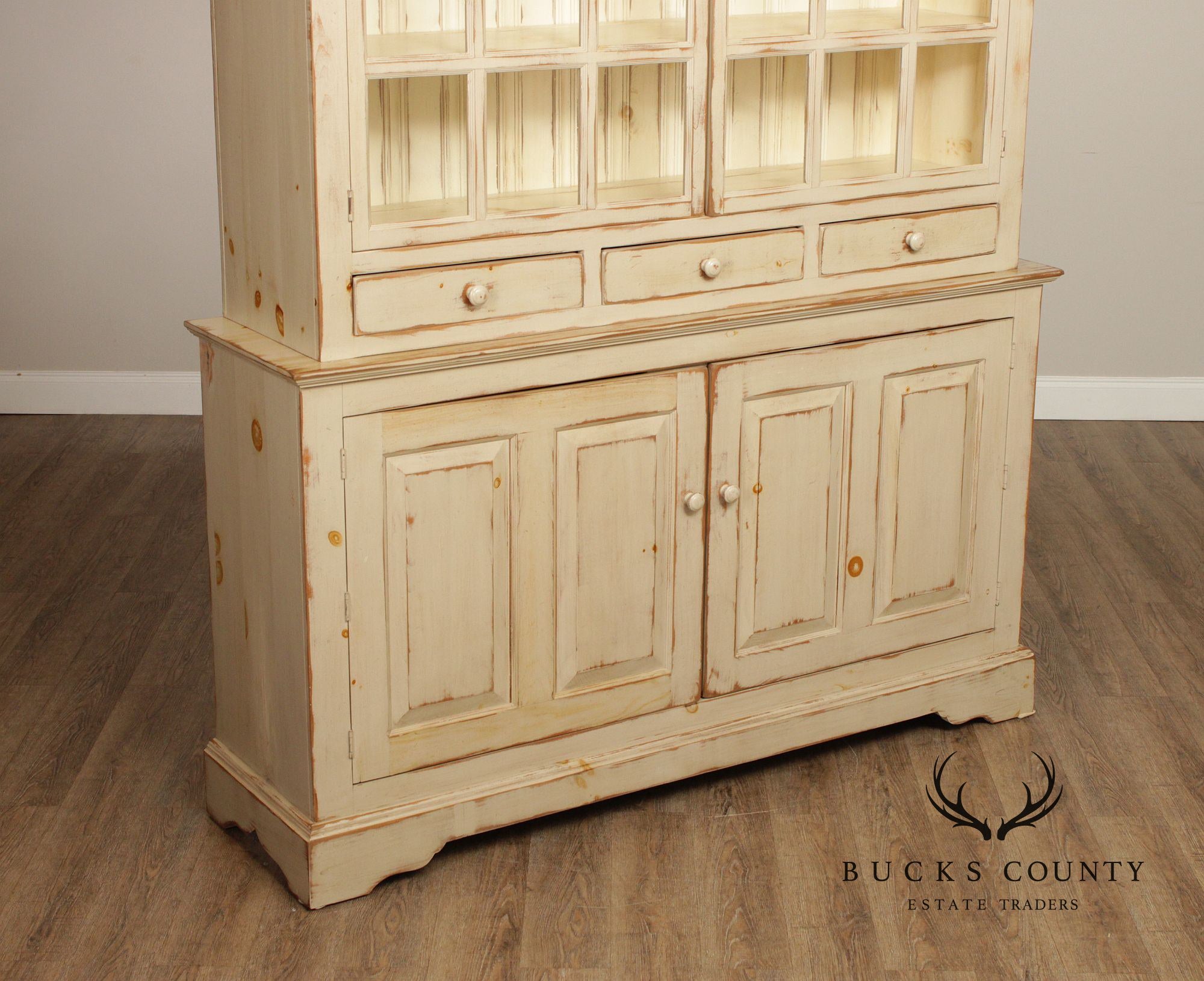 Farmhouse Distress Painted Large Step-Back Cupboard