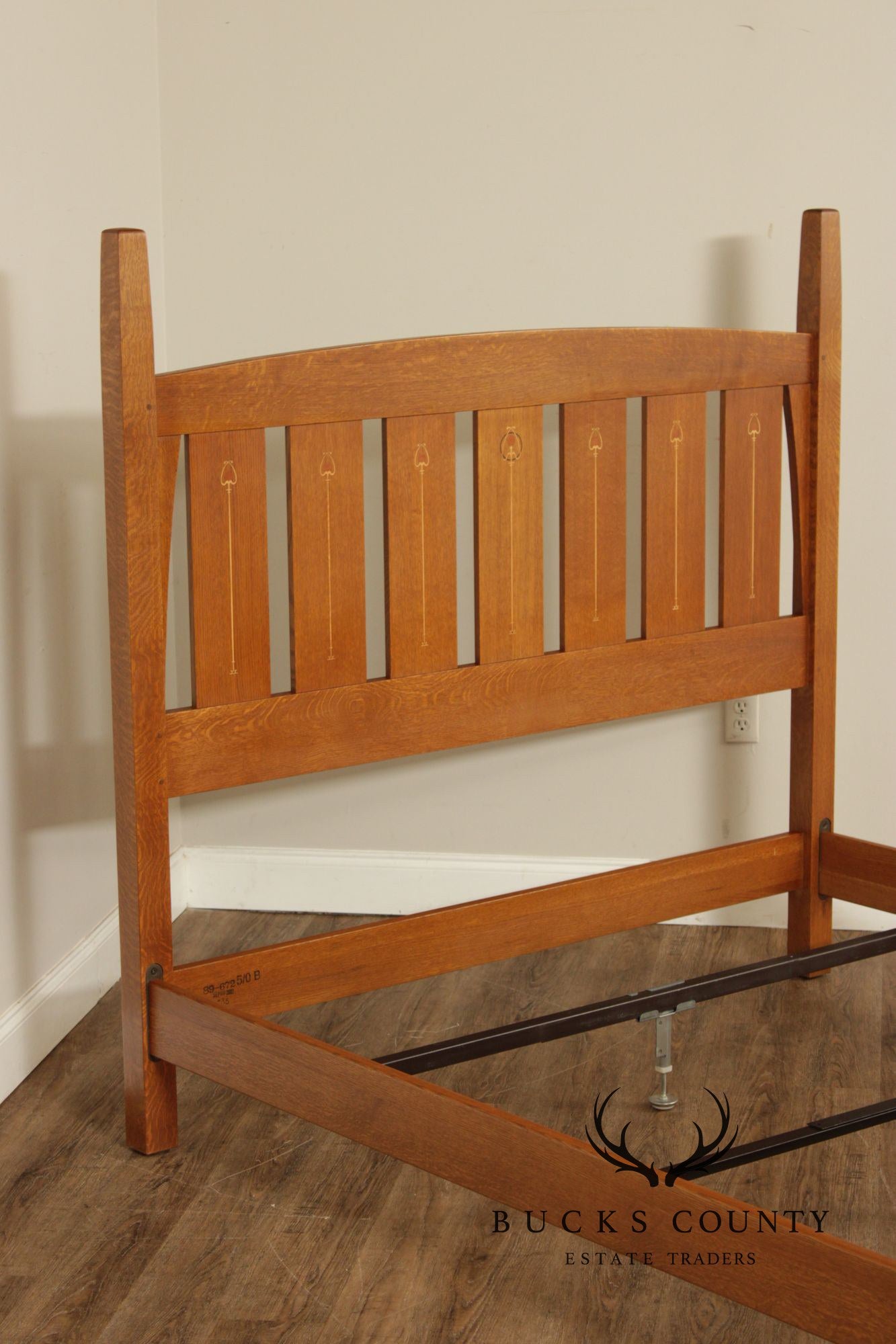 Stickley Mission Collection Harvey Ellis Inlaid Oak Queen Bed