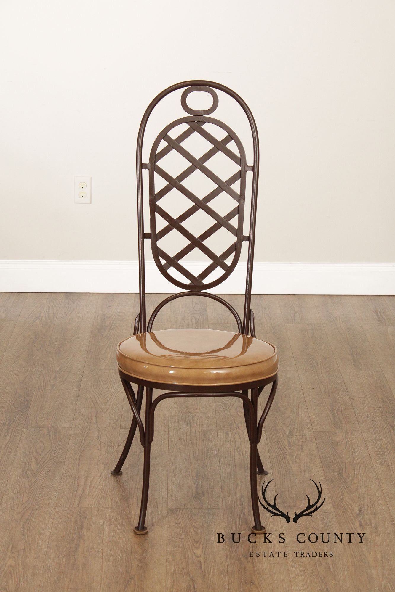 Creative Metal Products Set of Six Wrought Iron Lattice Dining Chairs
