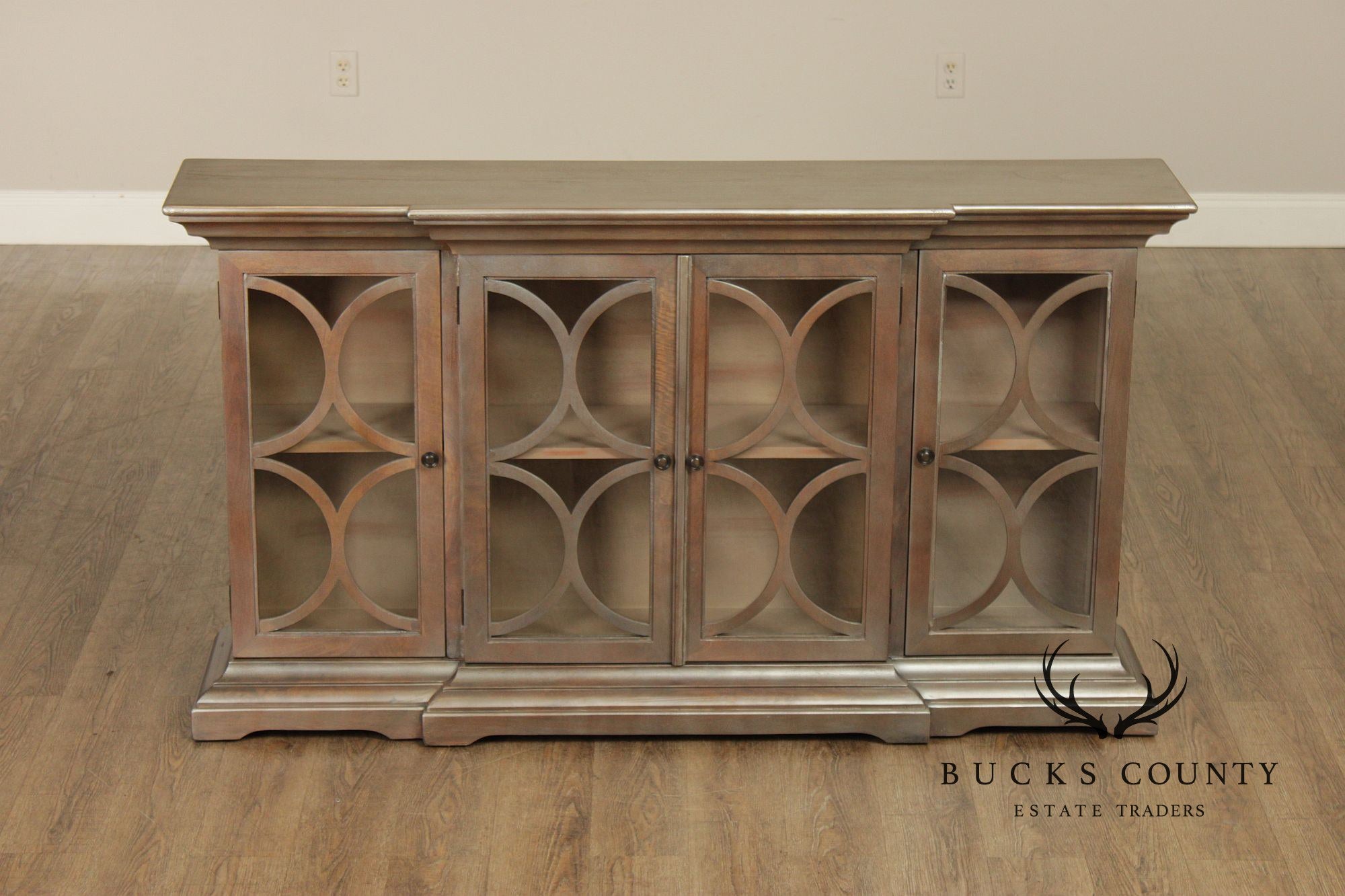 Uttermost Transitional Style Narrow Four Door Glass Front Cabinet