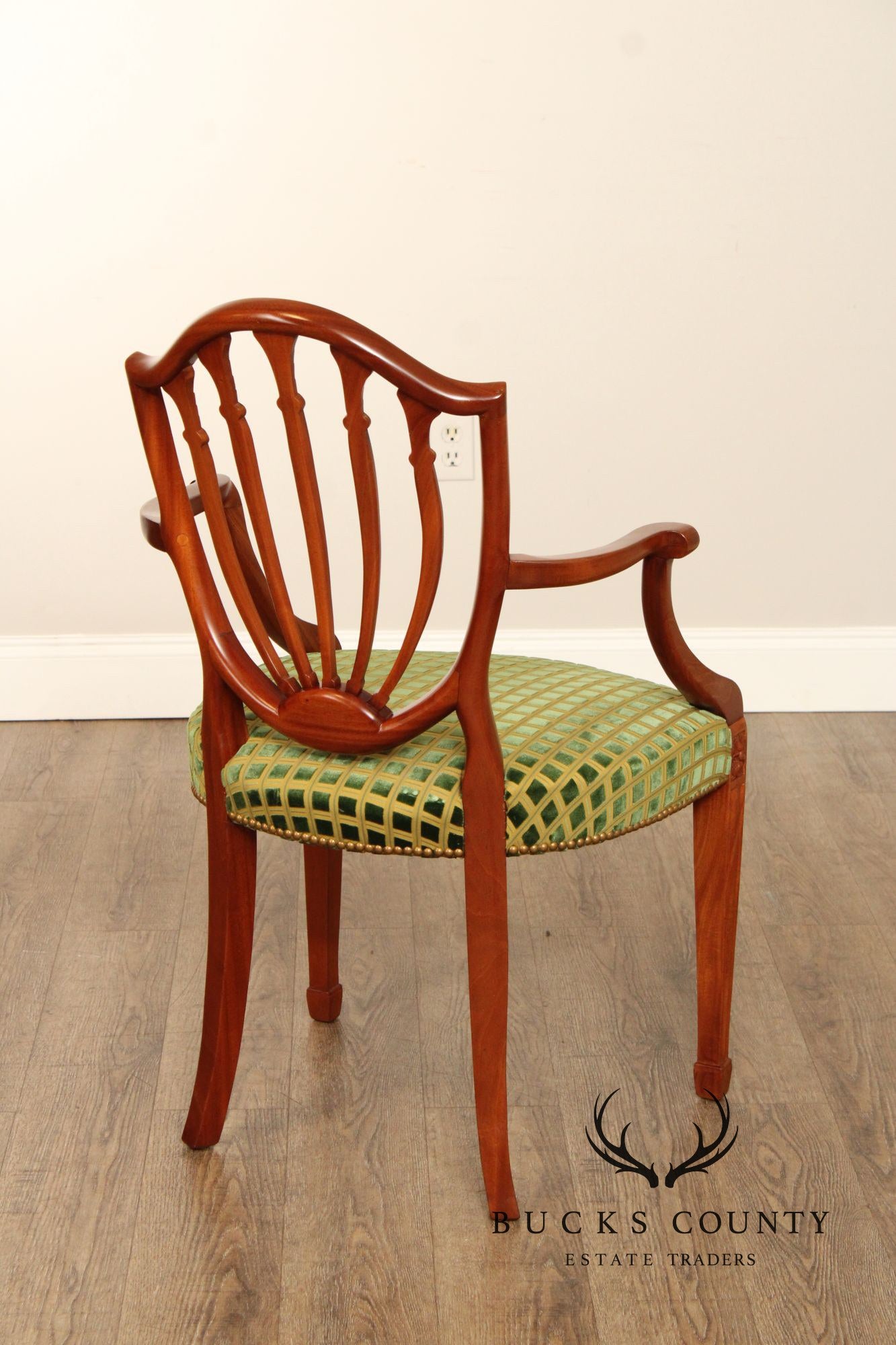 Hepplewhite Style Set of Four Carved Mahogany Shield Back Dining Chairs