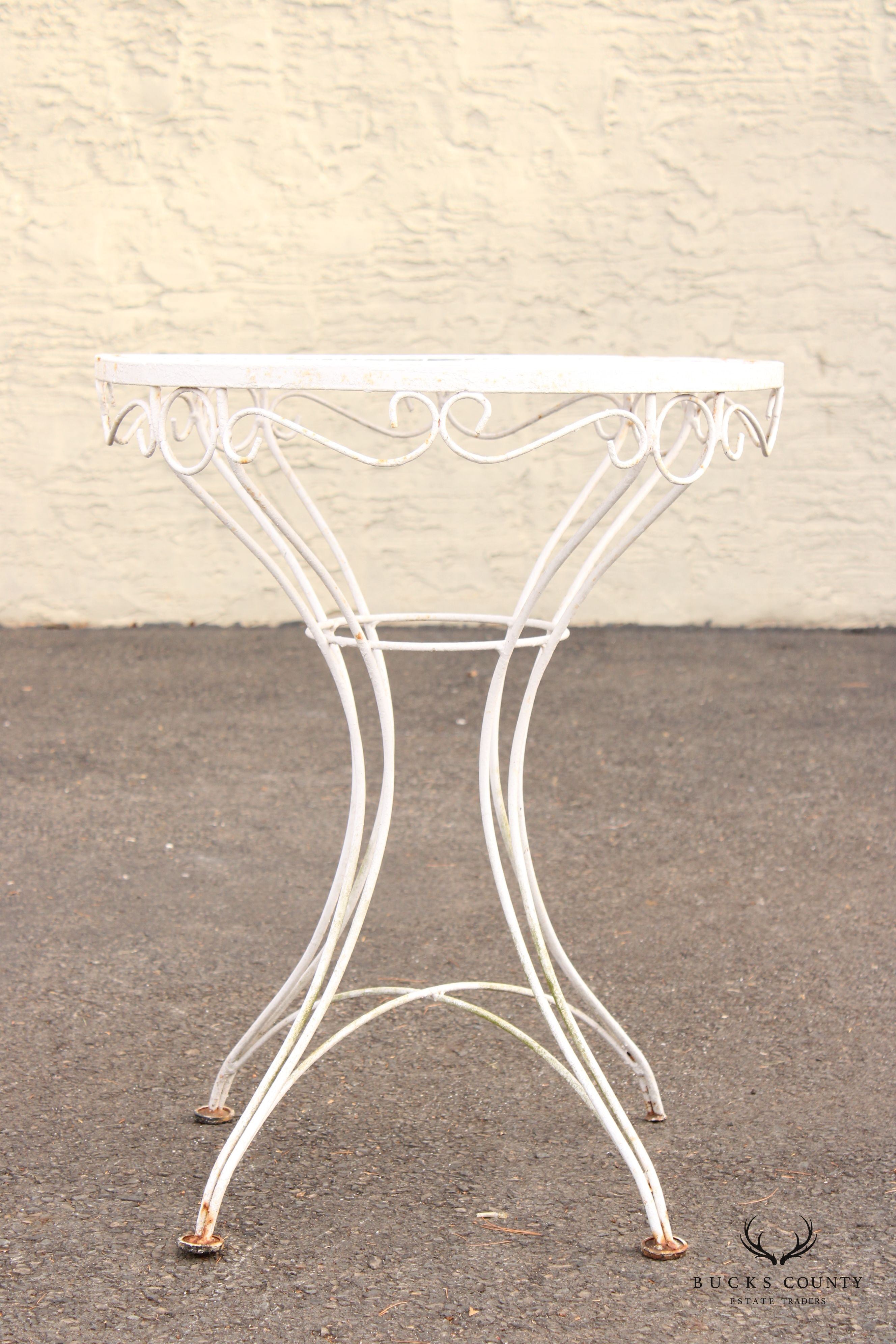 Vintage Wrought Iron Round Outdoor Garden Accent Table