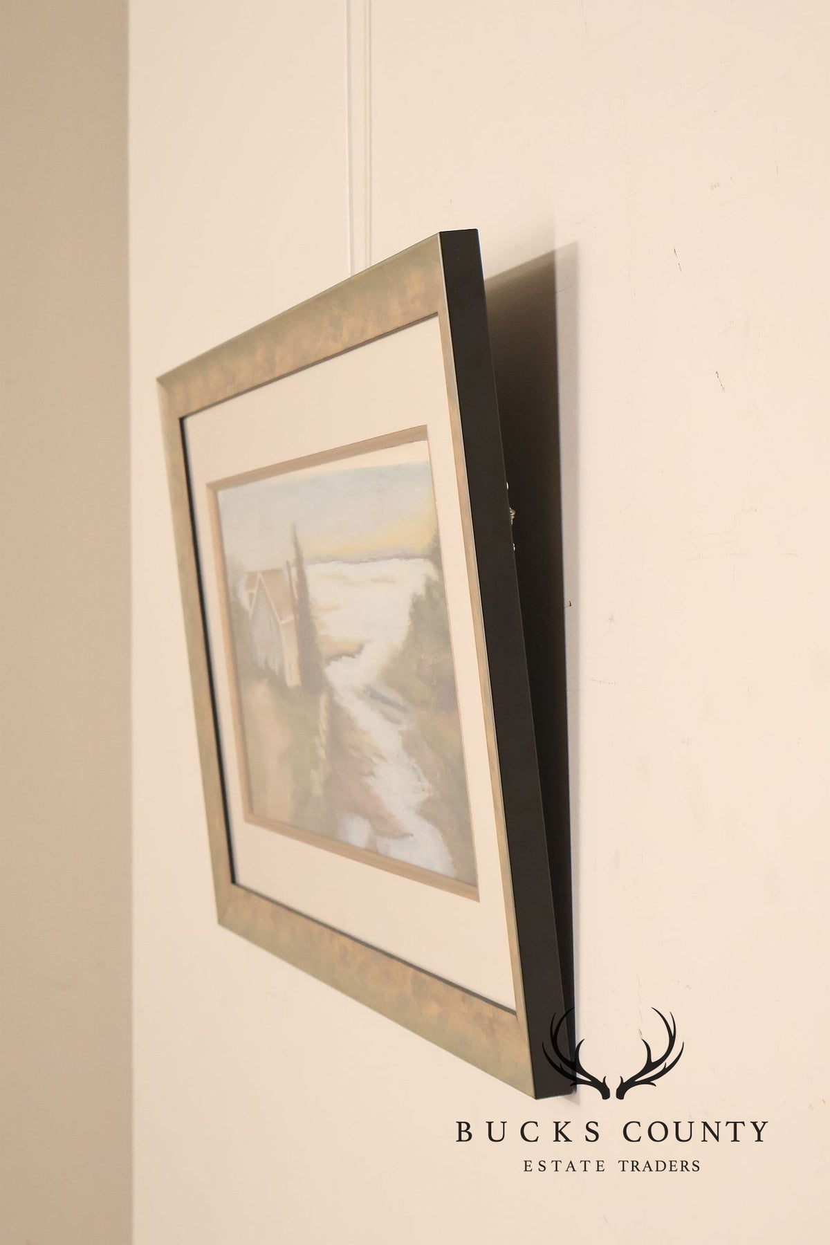 Framed Coastal Landscape "House By The Water" Painting Signed Letitia Morrison Halsey