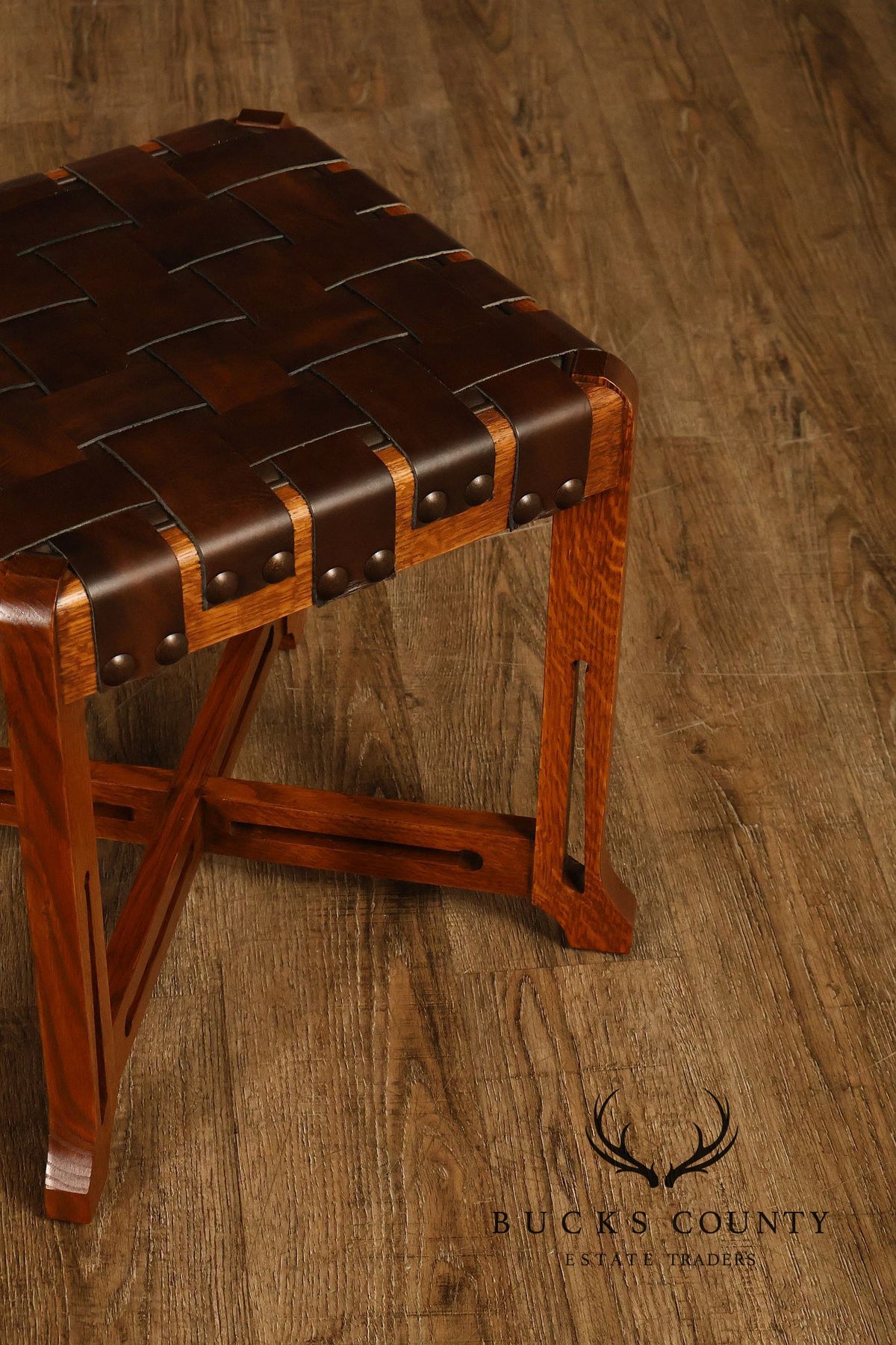 Stickley Little Treasures Mission Oak Woven Leather Stool