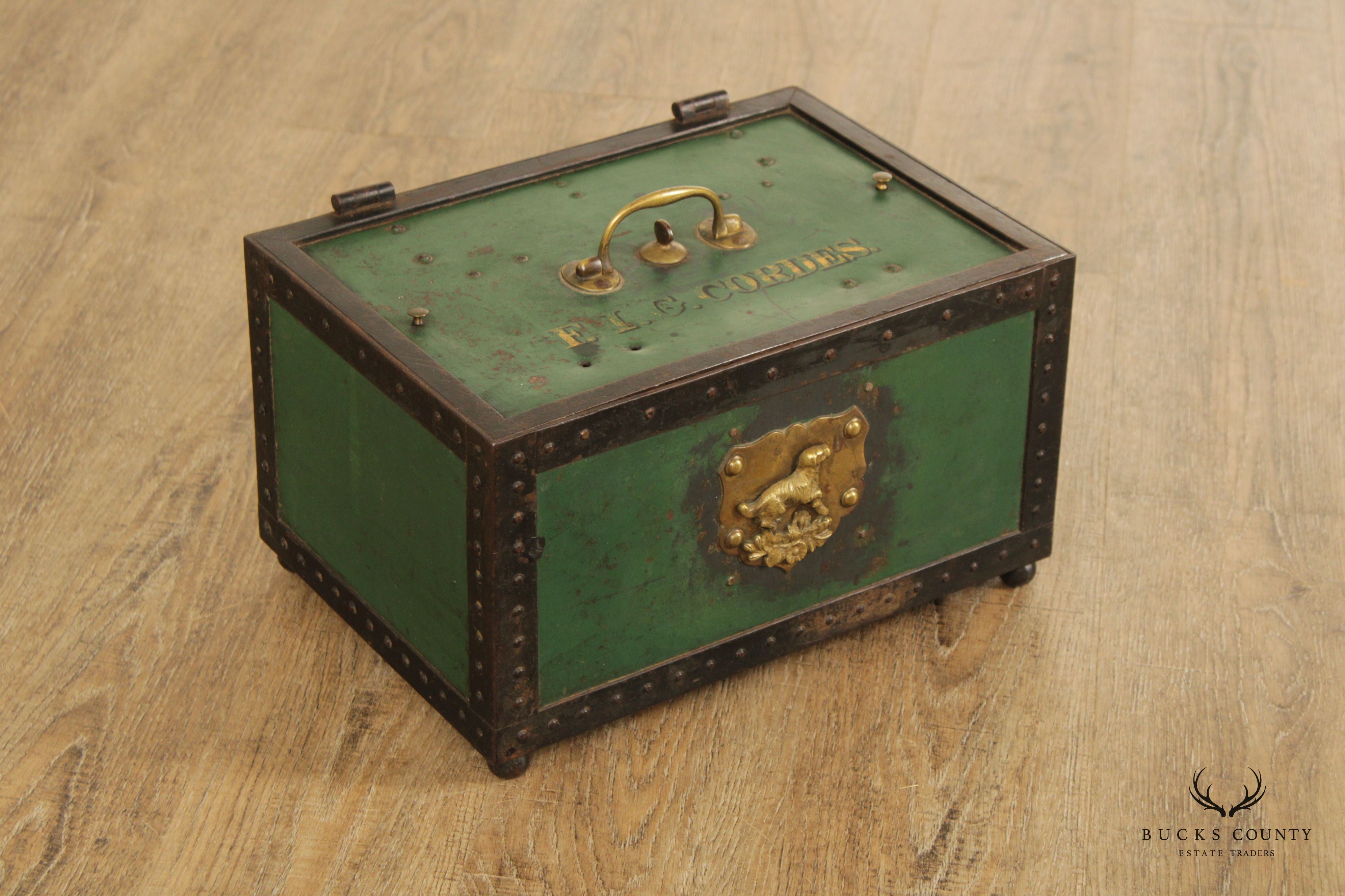 Antique F.I.G. Cordes Shopkeeper's Cast Iron Cash Chest or Strong Box