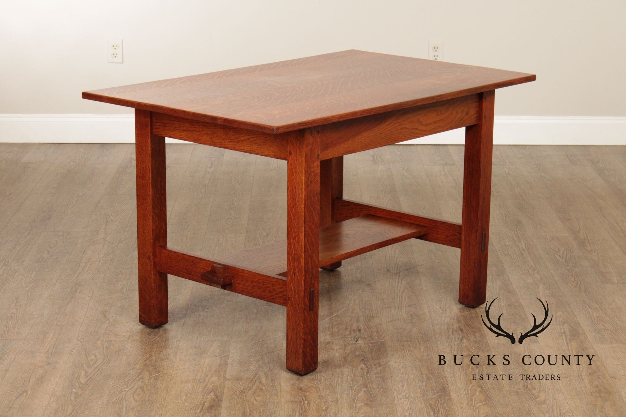 L. & J.G. Stickley Antique Mission Oak Library Table Writing Desk