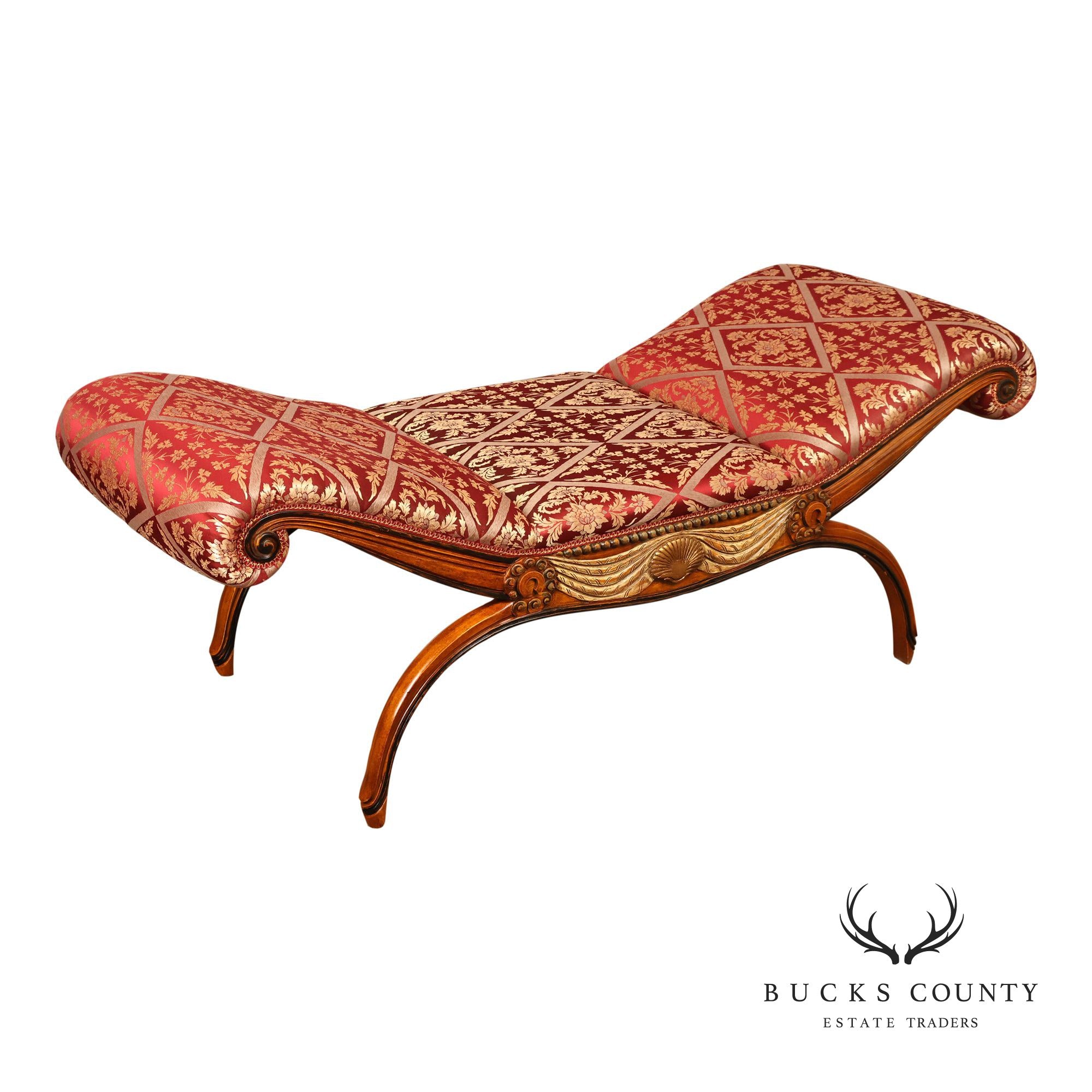 Neoclassical Style Carved Upholstered Recamier Bench