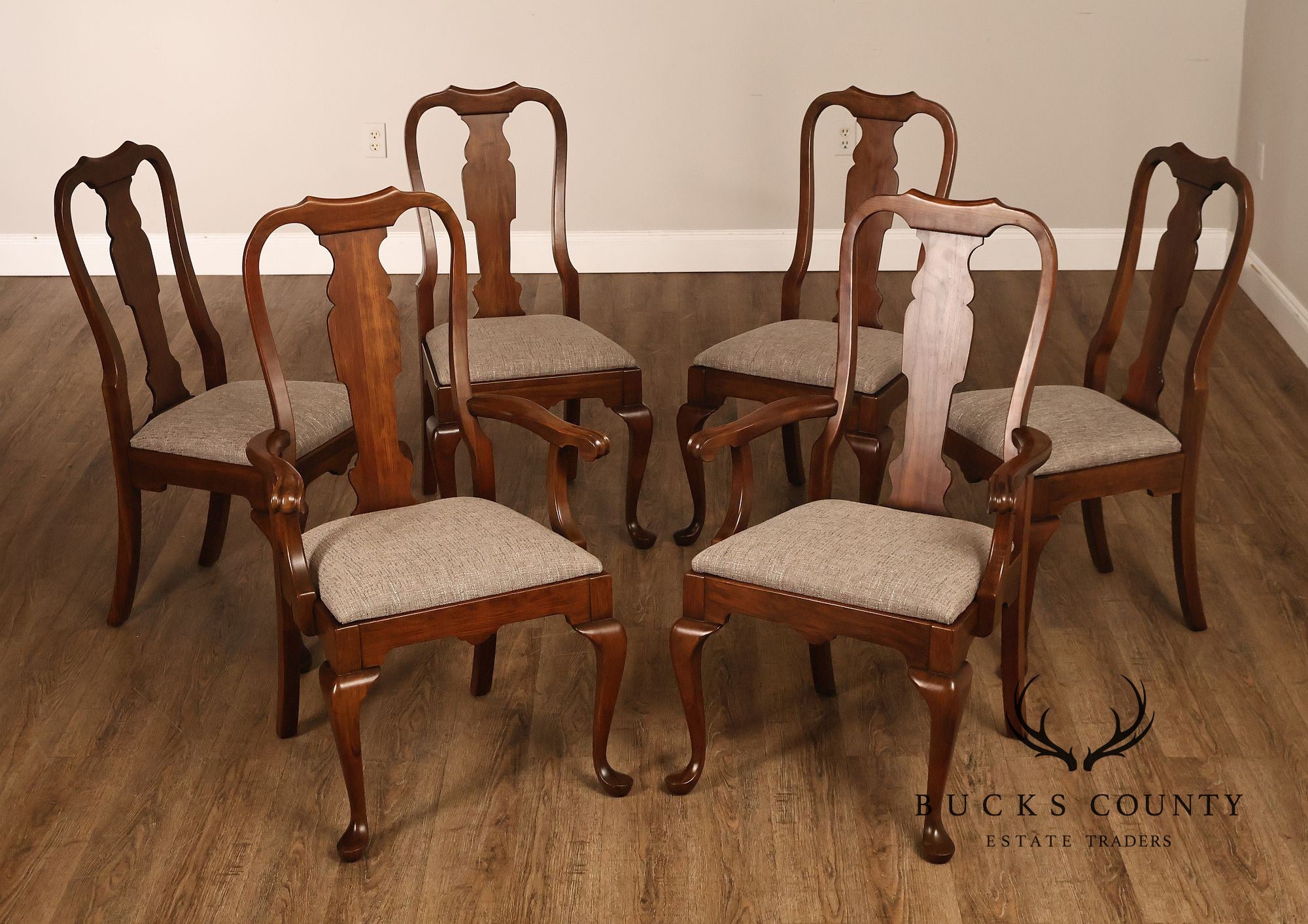 Queen Anne Style Set Of Six Cherry Dining Chairs