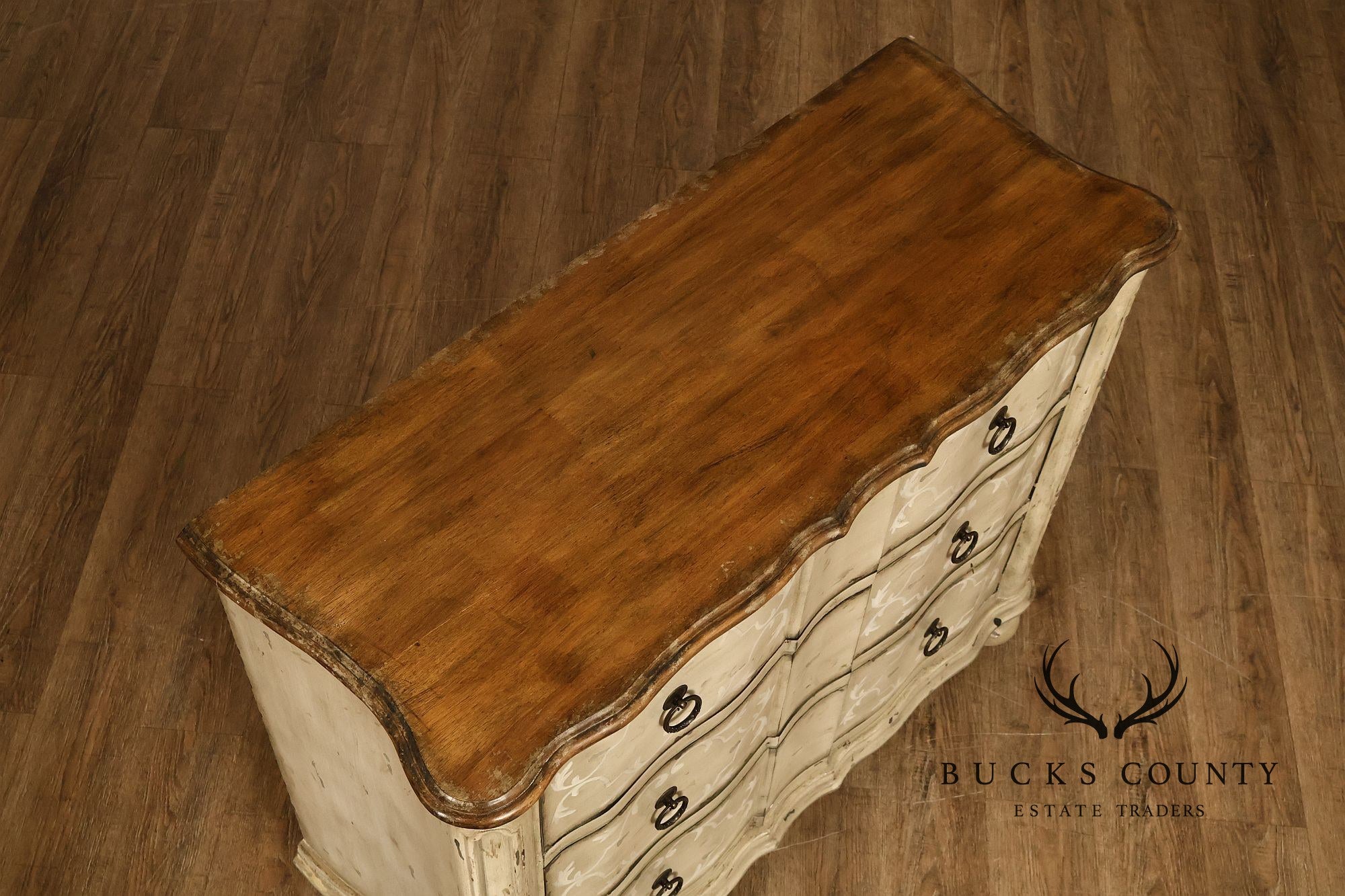 Painted Rustic European Style Three Drawer Chest With Distressed Finish
