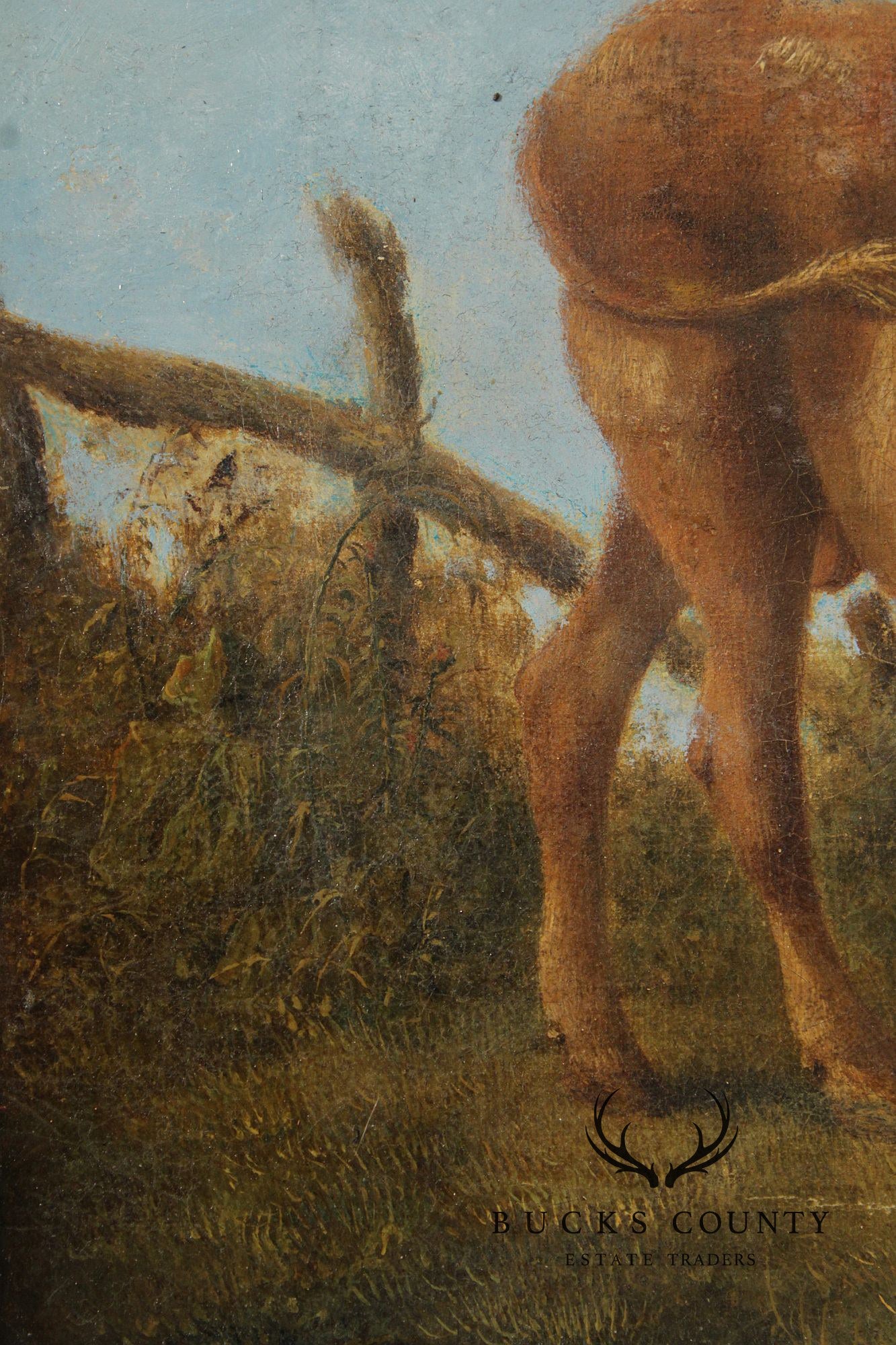 Antique European School Oil Painting, Cattle Grazing