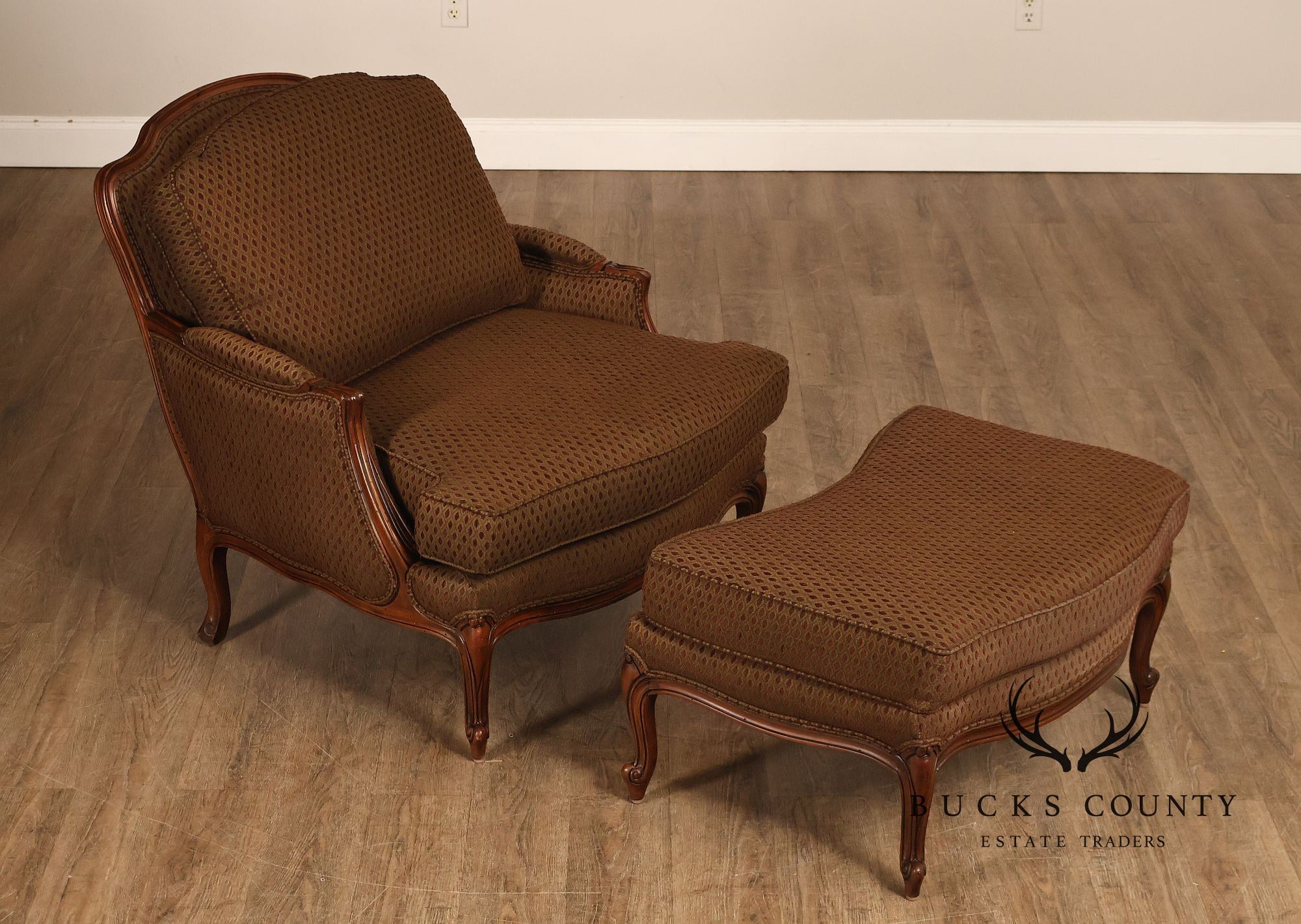 Ethan Allen French Louis XV Style 'Versailles' Armchair and Ottoman