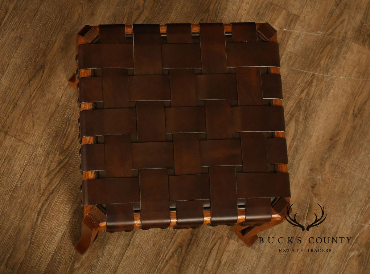 Stickley Little Treasures Mission Oak Woven Leather Stool