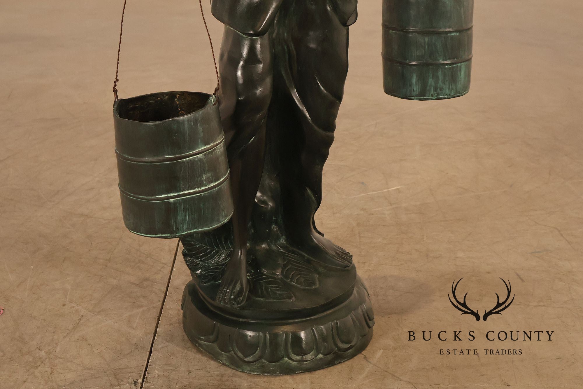 Asian Style Bronze Water Carrier Figural Sculpture