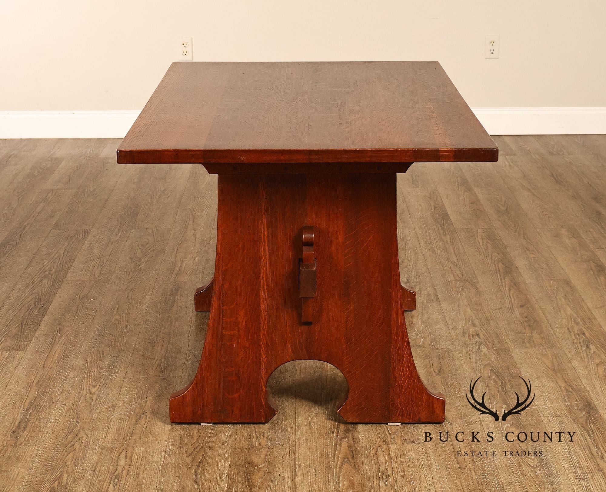Antique L & JG Stickley Trestle Table Mousehole