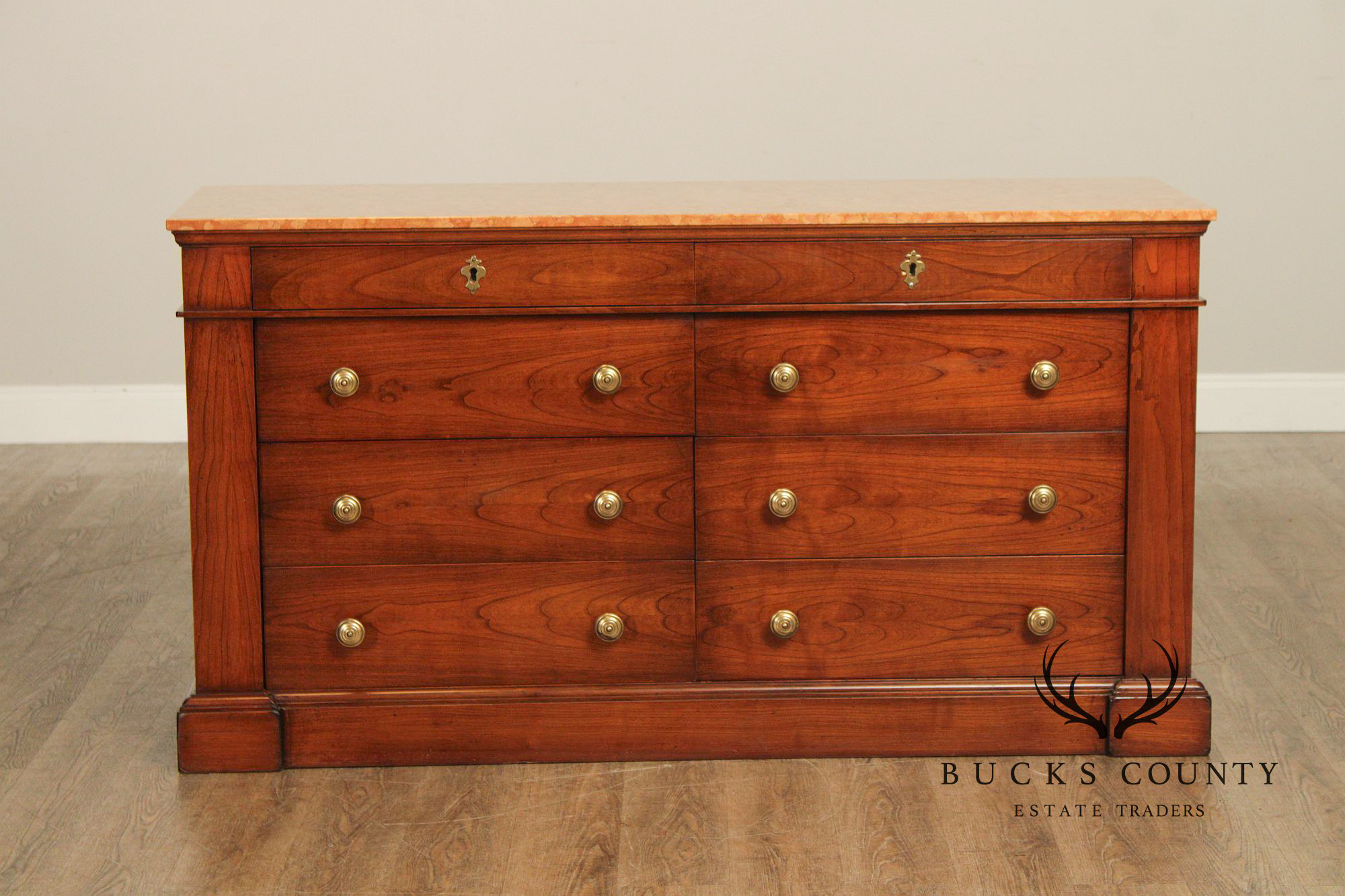 Italian Walnut Marble Top Double Dresser