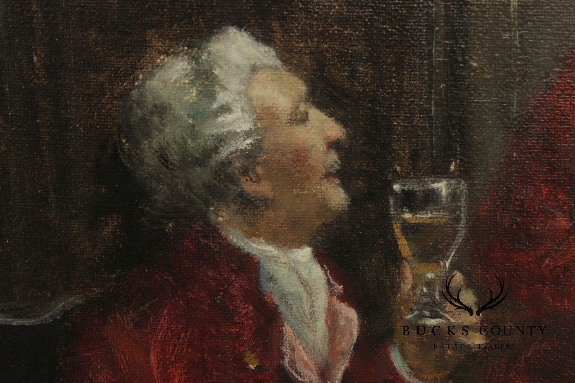 E. Larroque English Genre Painting, 'Hot Toddy'