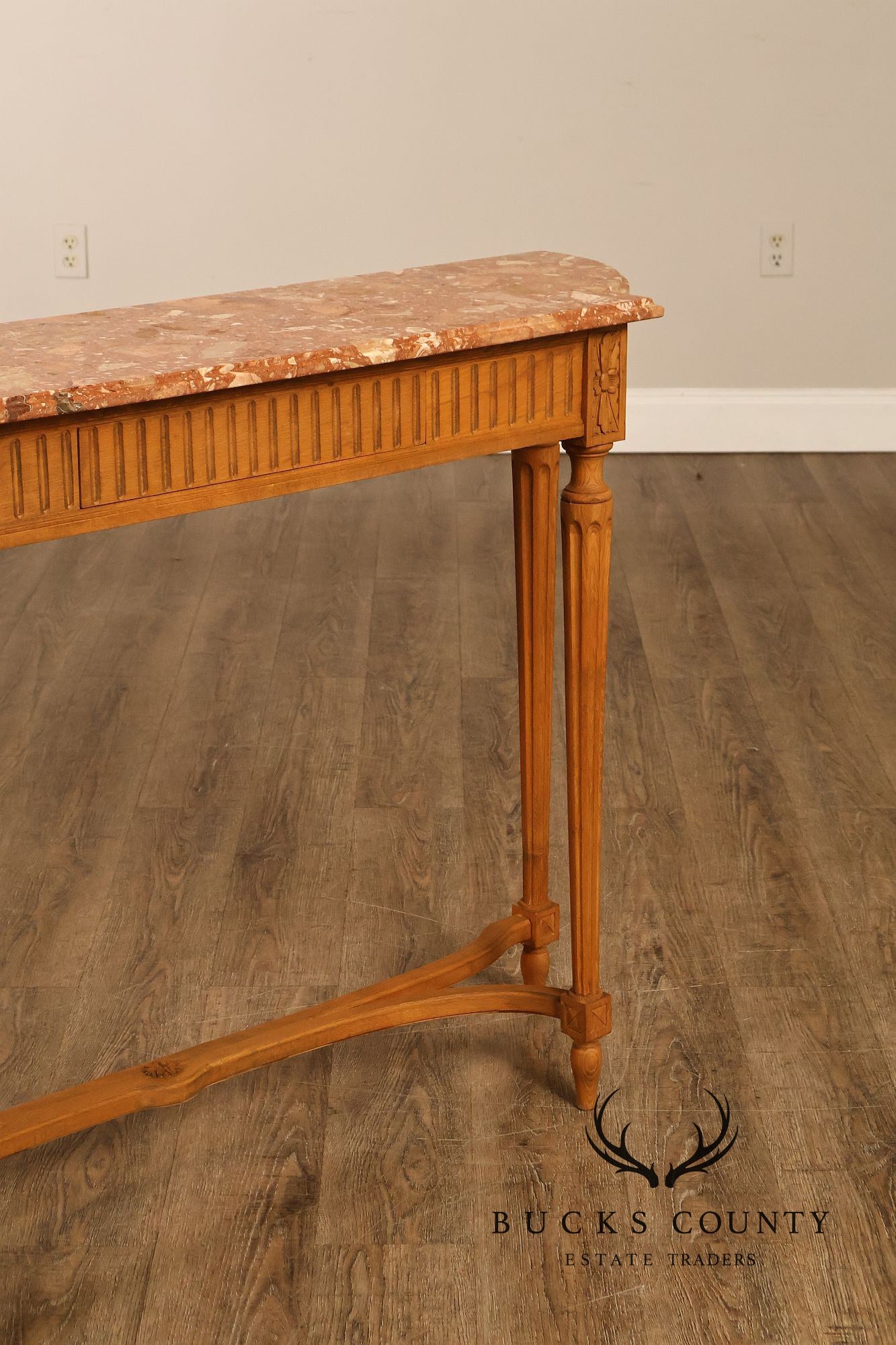 French Louis XVI Style Marble Top Narrow Console