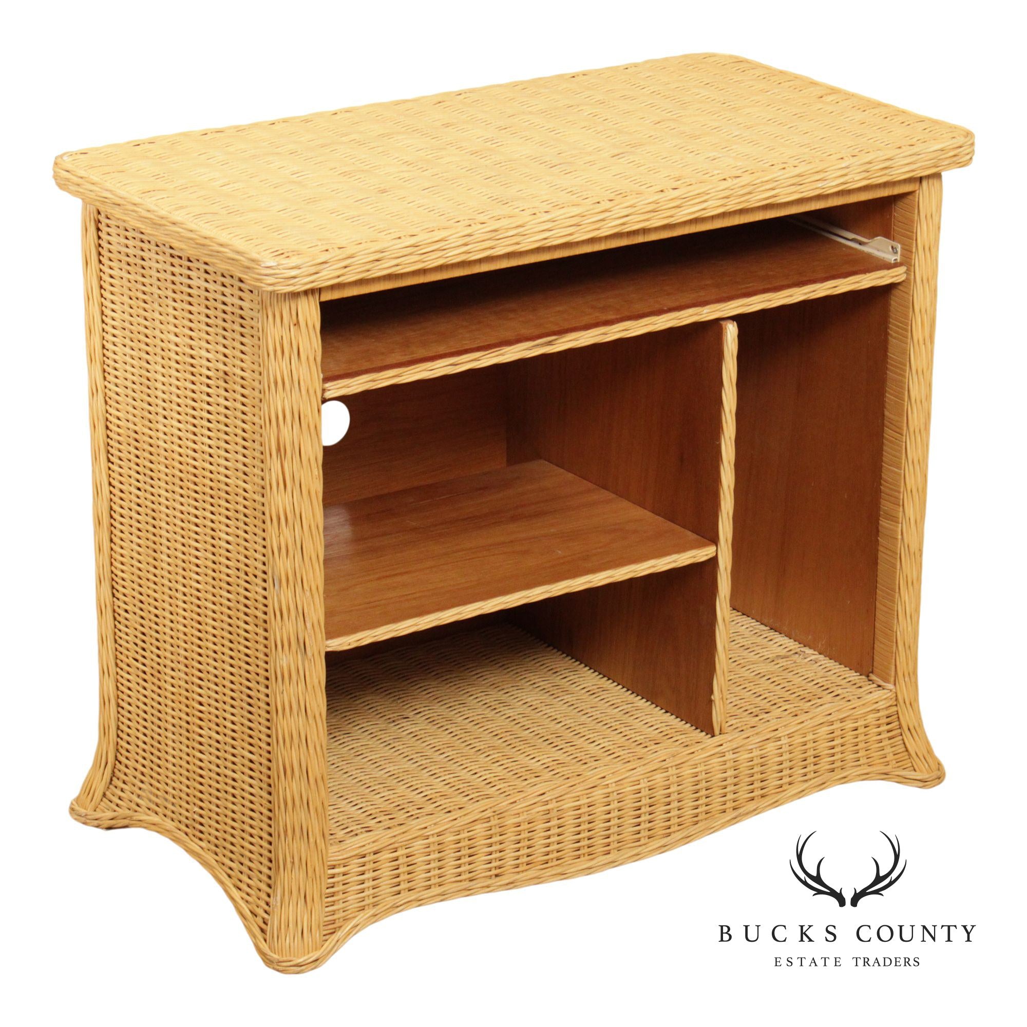 Vintage Wicker Computer Desk Console