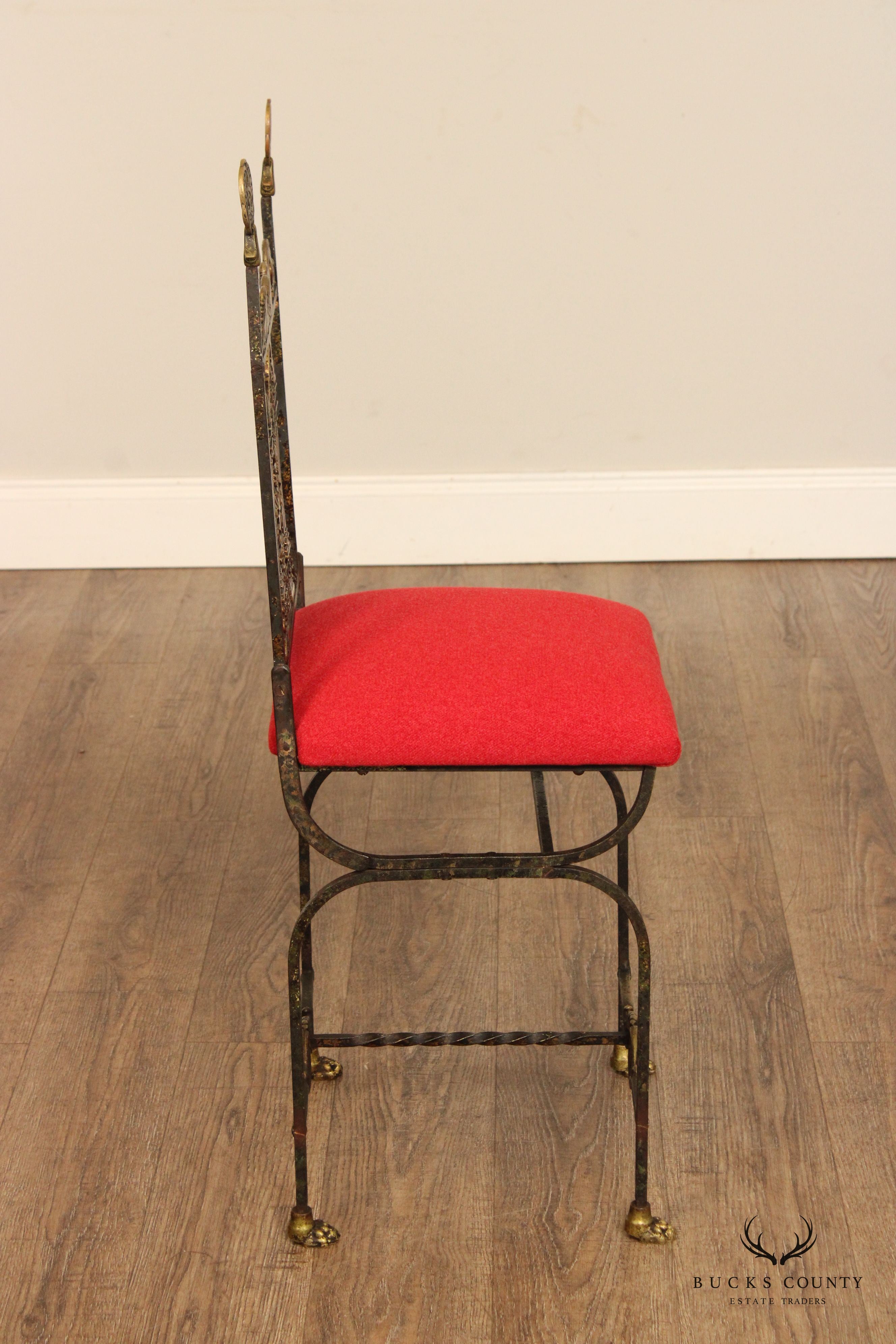 Oscar Bach Attributed Tudor Revival Style Bronze and Iron Side Chair