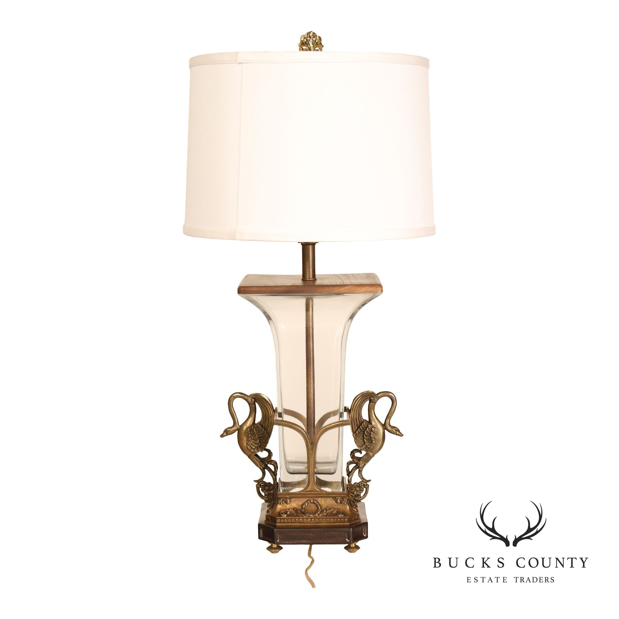 Castilian Brass Swan Motif Table Lamp with Glass Body