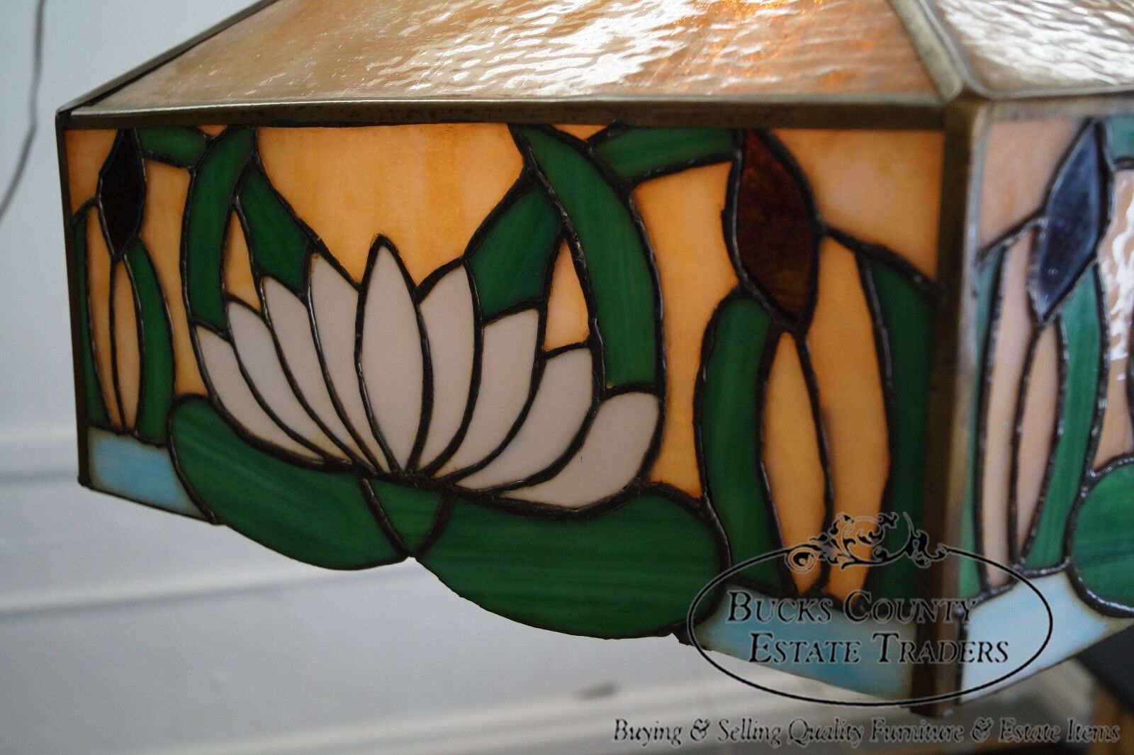 Antique Arts & Crafts Stained Glass Hanging Chandelier Light Fixture