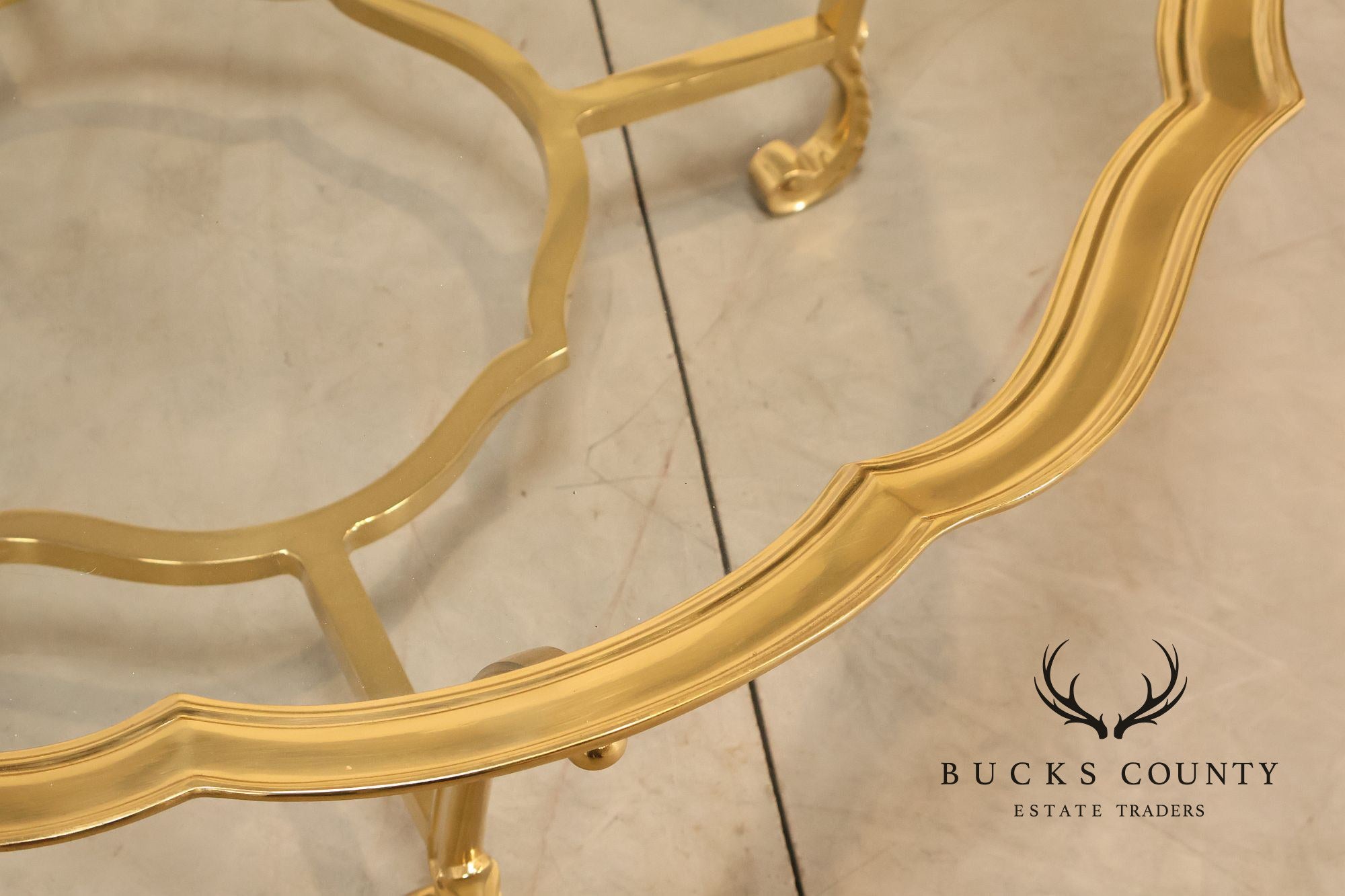 LaBarge Scalloped Brass And Glass Coffee Table