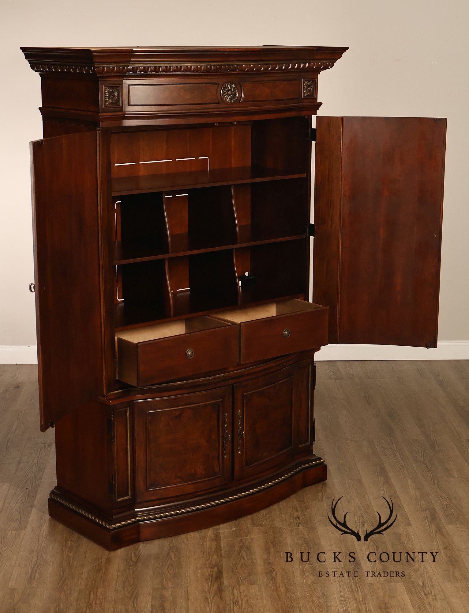 Drexel Heritage Hampshire Traditional Burl Wood Entertainment Armoire