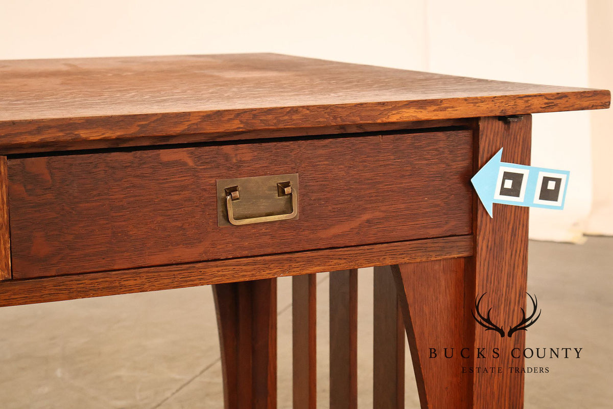 Antique Limbert Arts And Crafts Mission Oak Two-Drawer Library Table