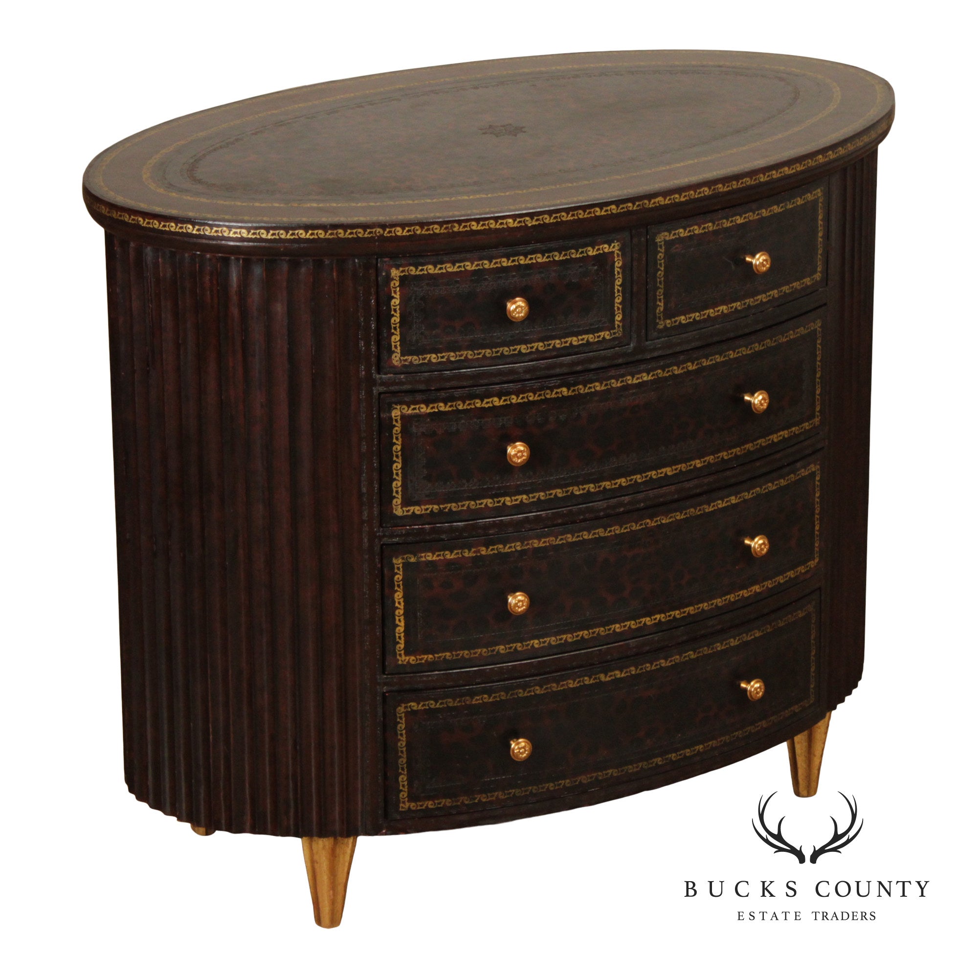 Maitland Smith Leather Wrapped Oval Chest Of Drawers