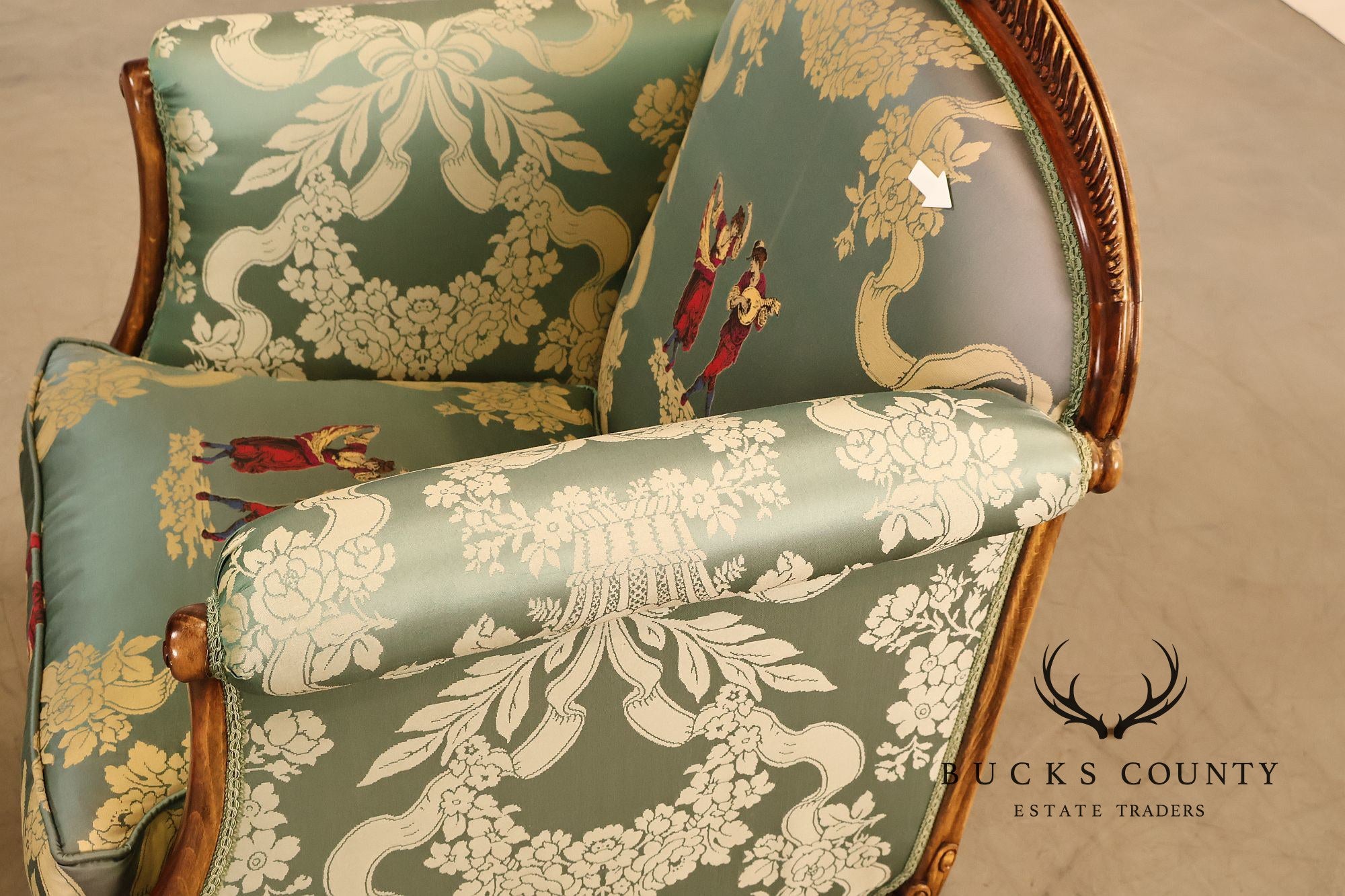 Colombo Mobili Louis XVI Style Pair Of Upholstered Bergeres Armchairs